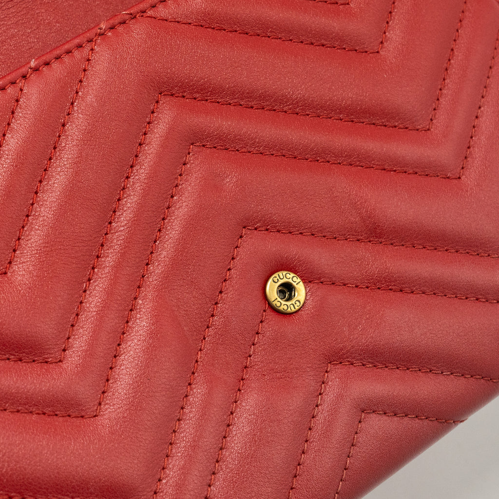 GUCCI MARMONT FLAP WALLET WITH CHAIN CALFSKIN RED GHW