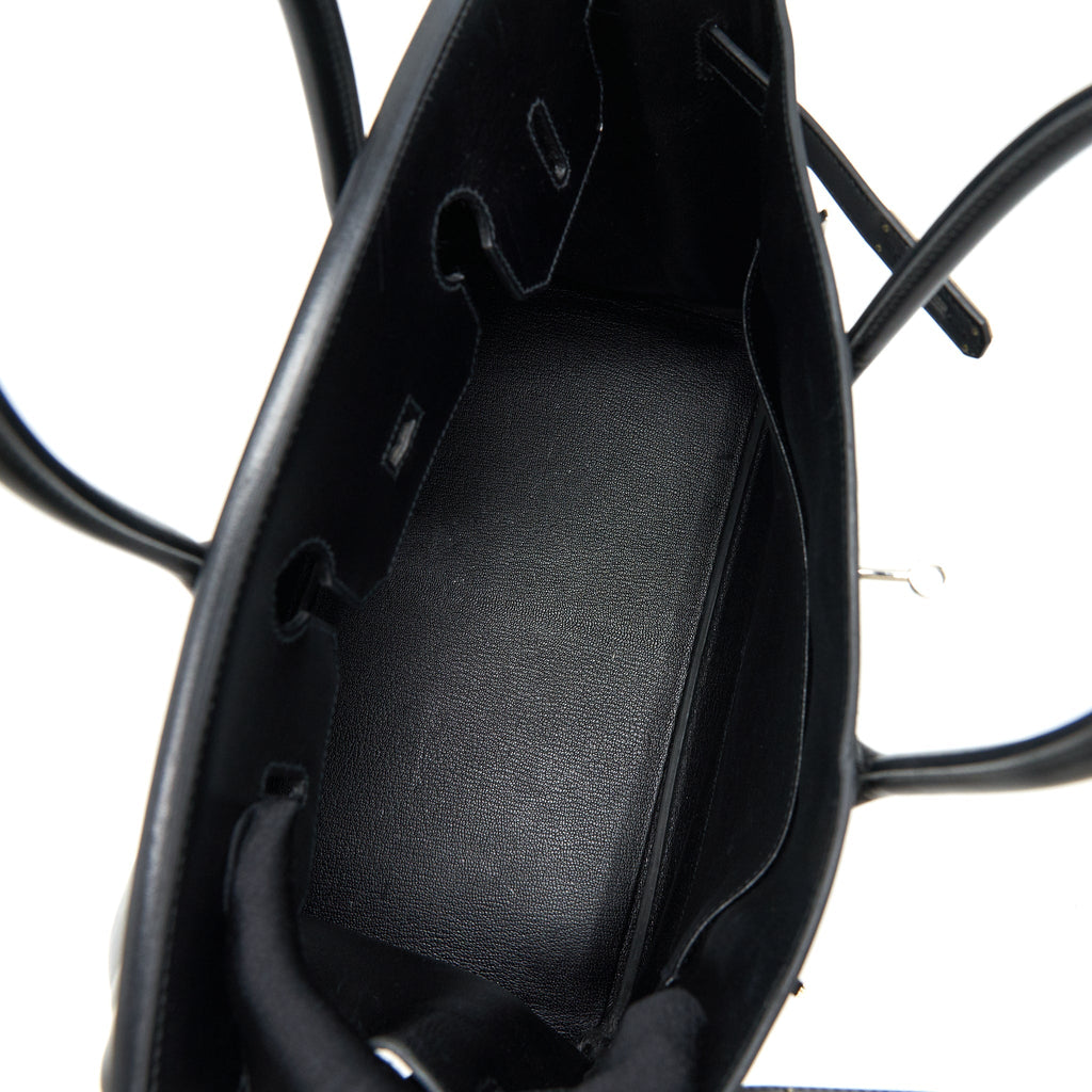 HERMES BIRKIN 35  BOX LEATHER BLACK WITH PALLADIUM GUILLOCHE HARDWARE