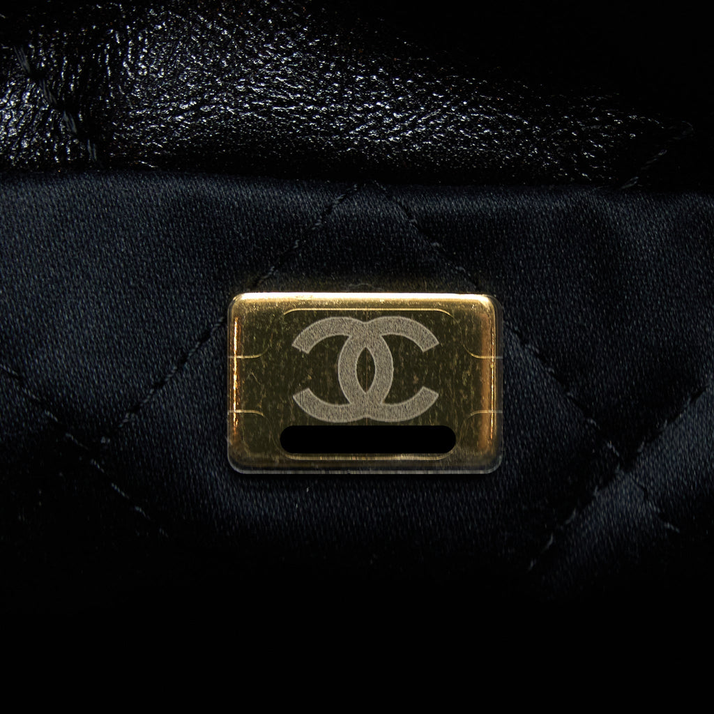 CHANEL 23S MINI 22 BAG WITH PEARL SHINY CALFSKIN BLACK GHW (MICROCHIP)