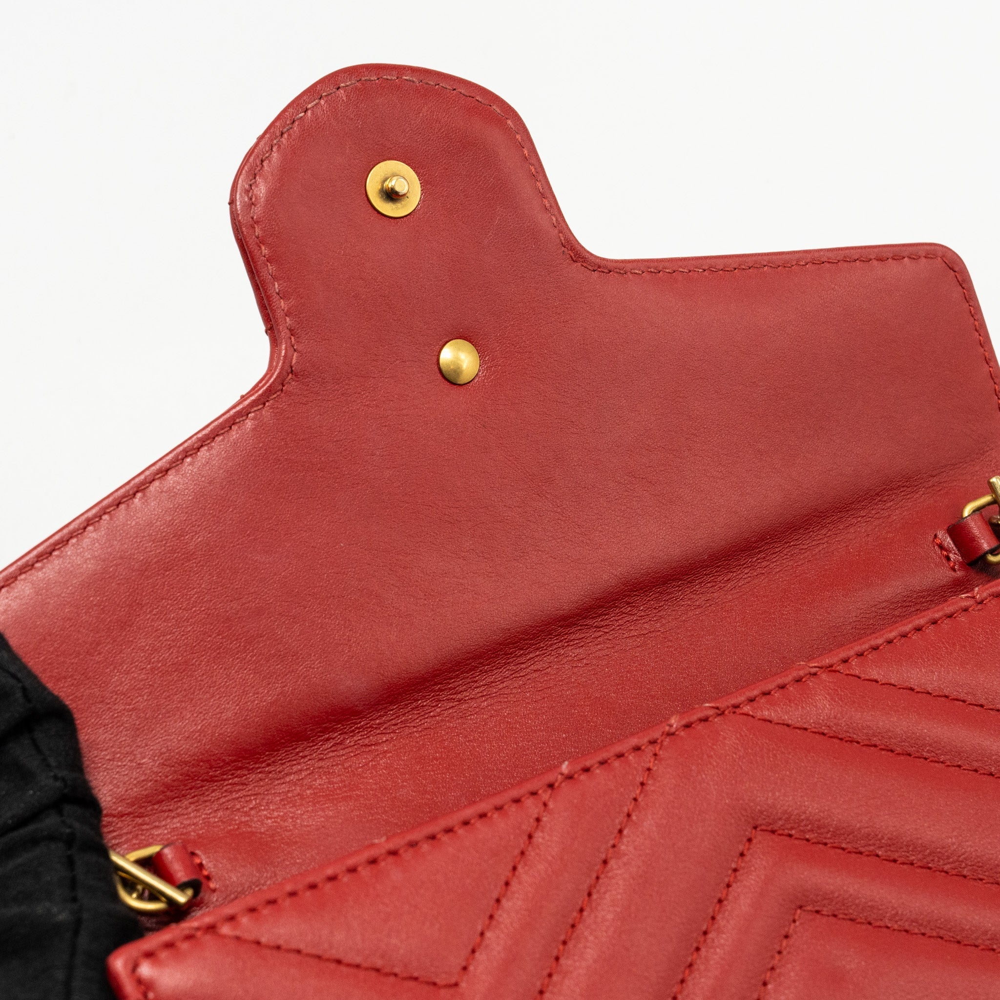 GUCCI MARMONT FLAP WALLET WITH CHAIN CALFSKIN RED GHW