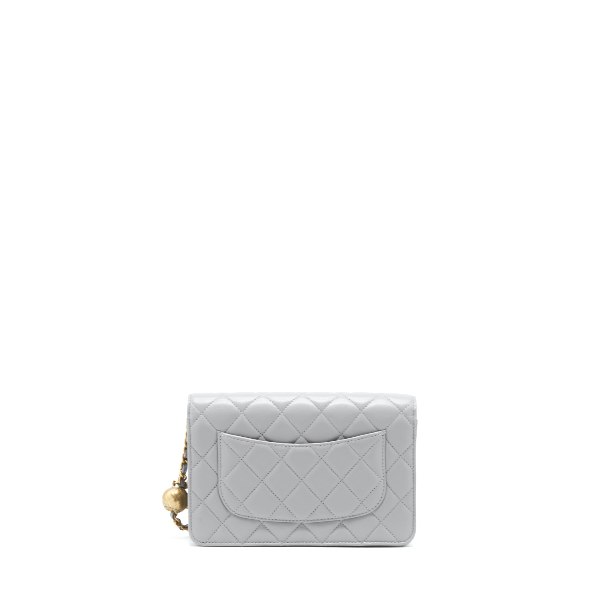 CHANEL PEARL CRUSH WALLET ON CHAIN LAMBSKIN GREY BRUSHED GHW (MICROCHIP)