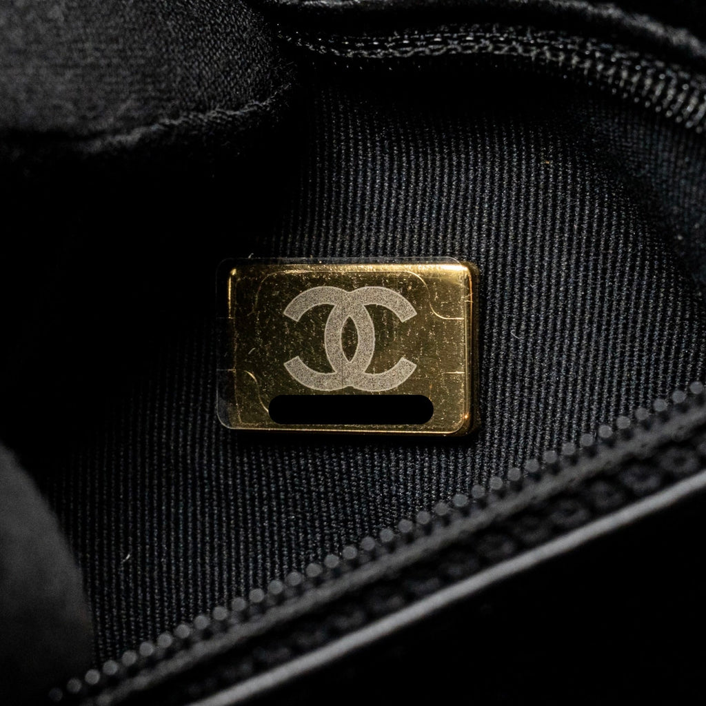 CHANEL MINI KELLY SHOPPING TOTE BAG VELVET BLACK GHW (MICROCHIP)