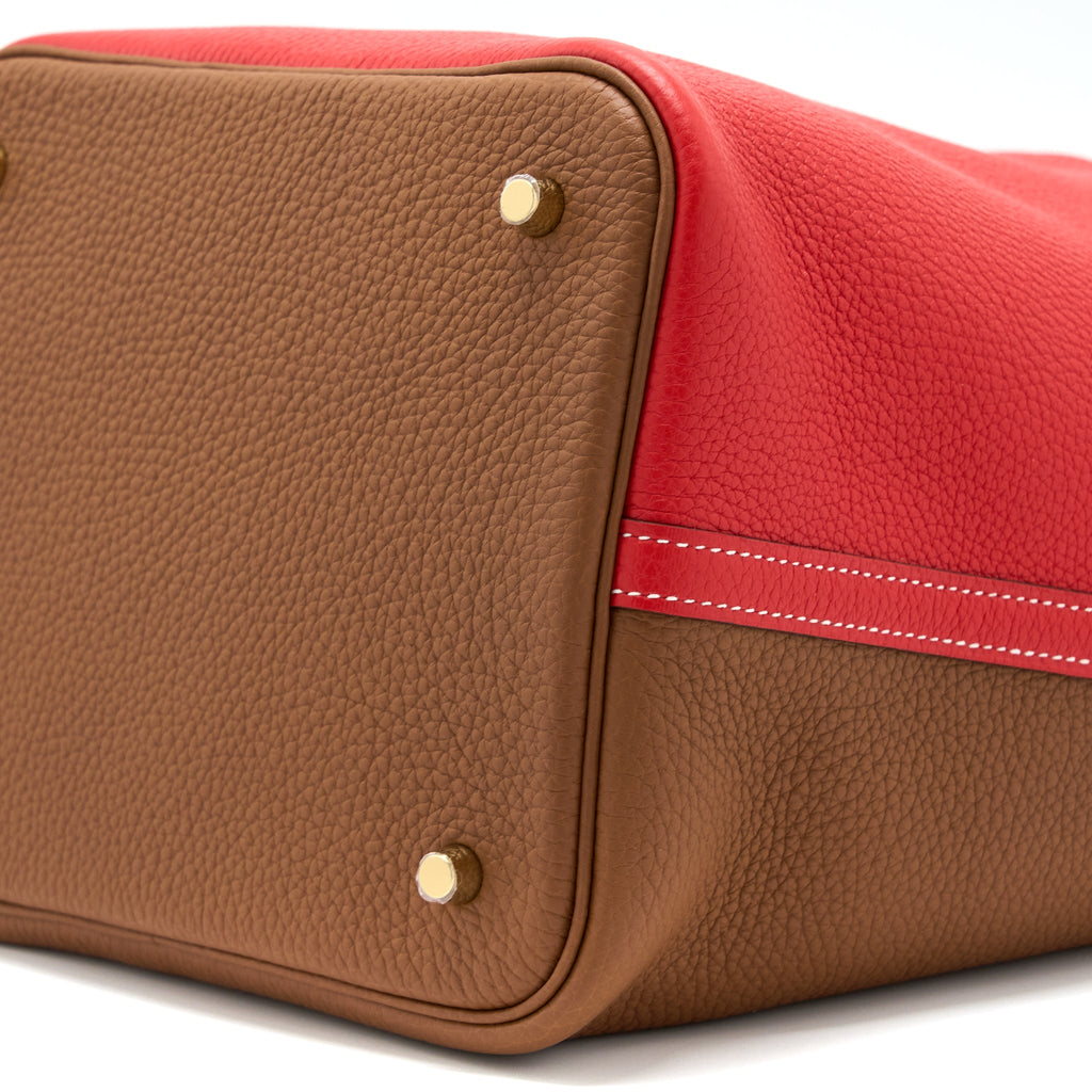 HERMES PICOTIN 22 LOCK BAG CLEMENCE ROUGE DE COEUR/GOLD GHW