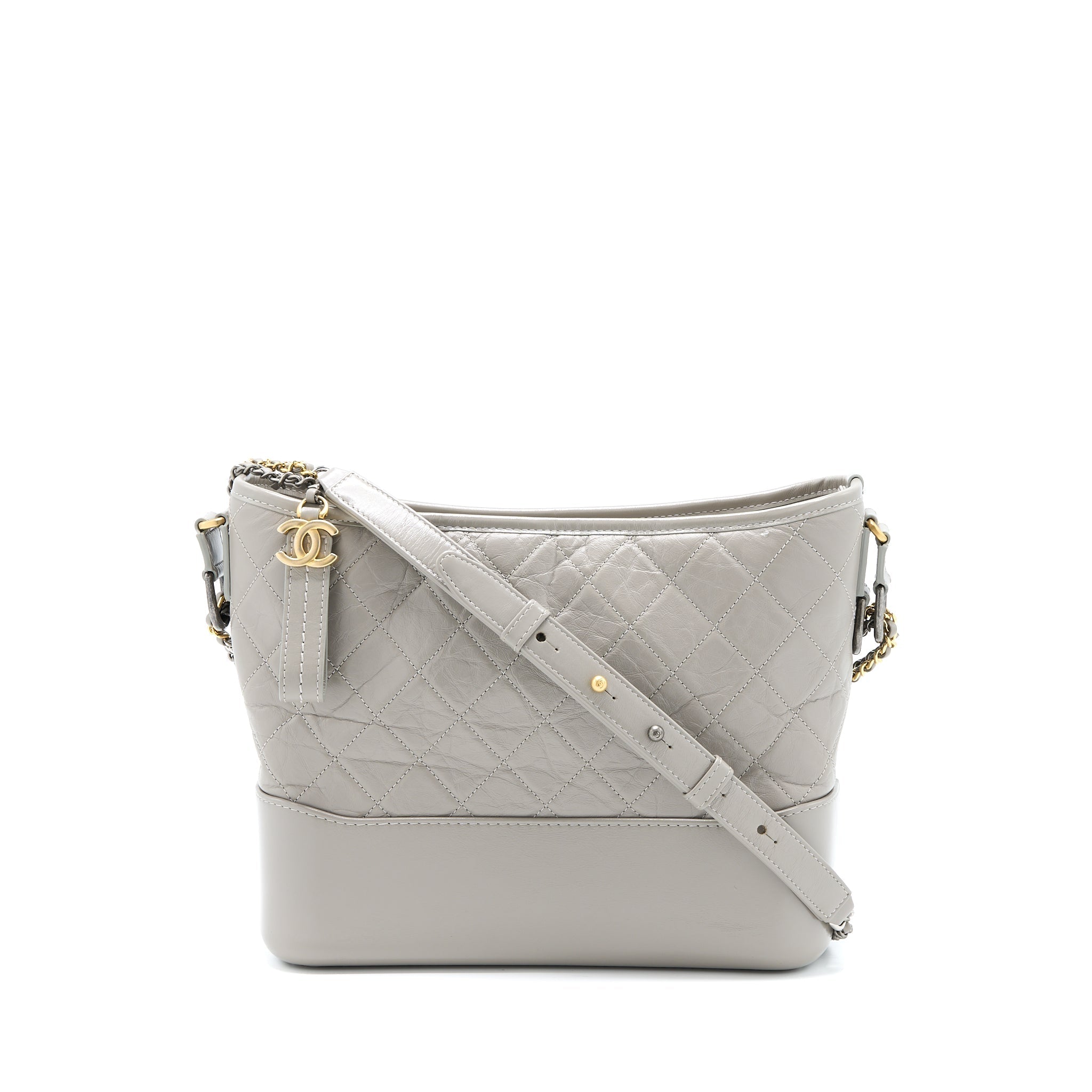 CHANEL LARGE GABRIELLE HOBO BAG AGED CALFSKIN LIGHT GREY MULTICOLOURED HARDWARE