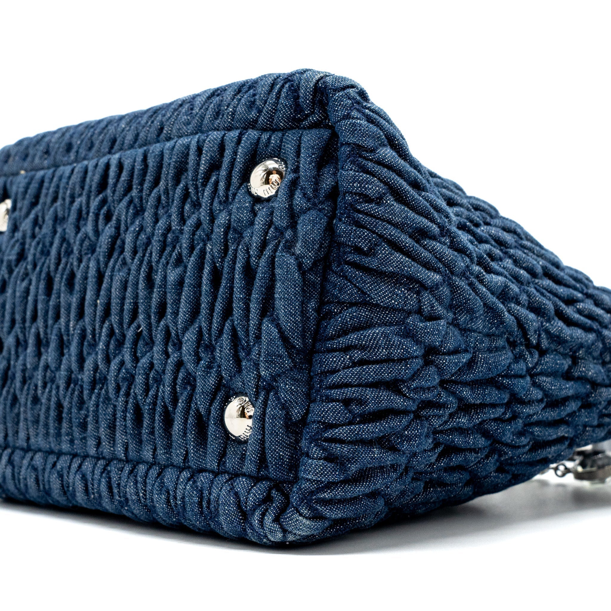MIUMIU TOP HANDLE CROSSBODY BAG BLUE DENIM SHW