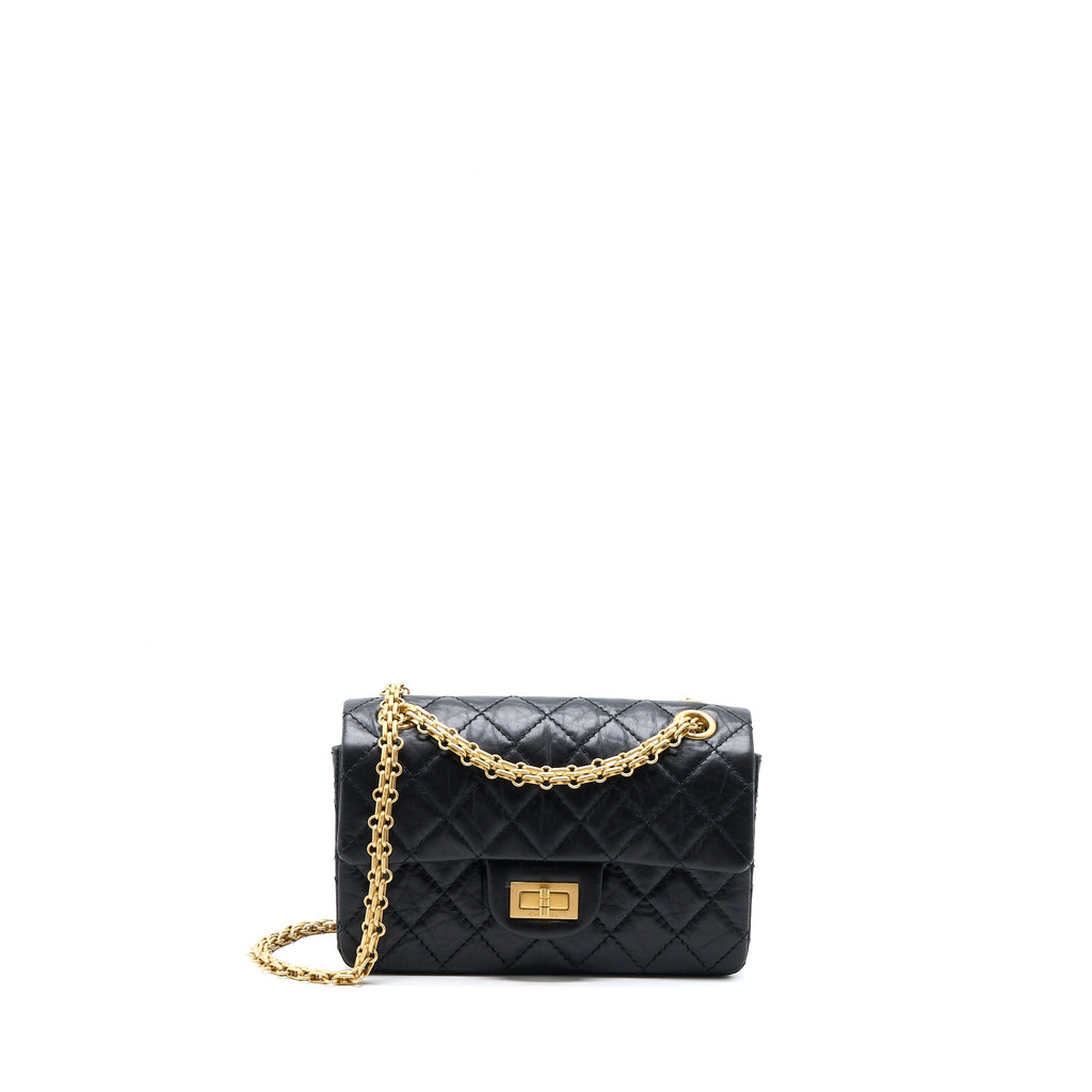 CHANEL MINI REISSUE 2.55 FLAP BAG AGED CALFSKIN BLACK BRUSHED GHW (MICROCHIP)