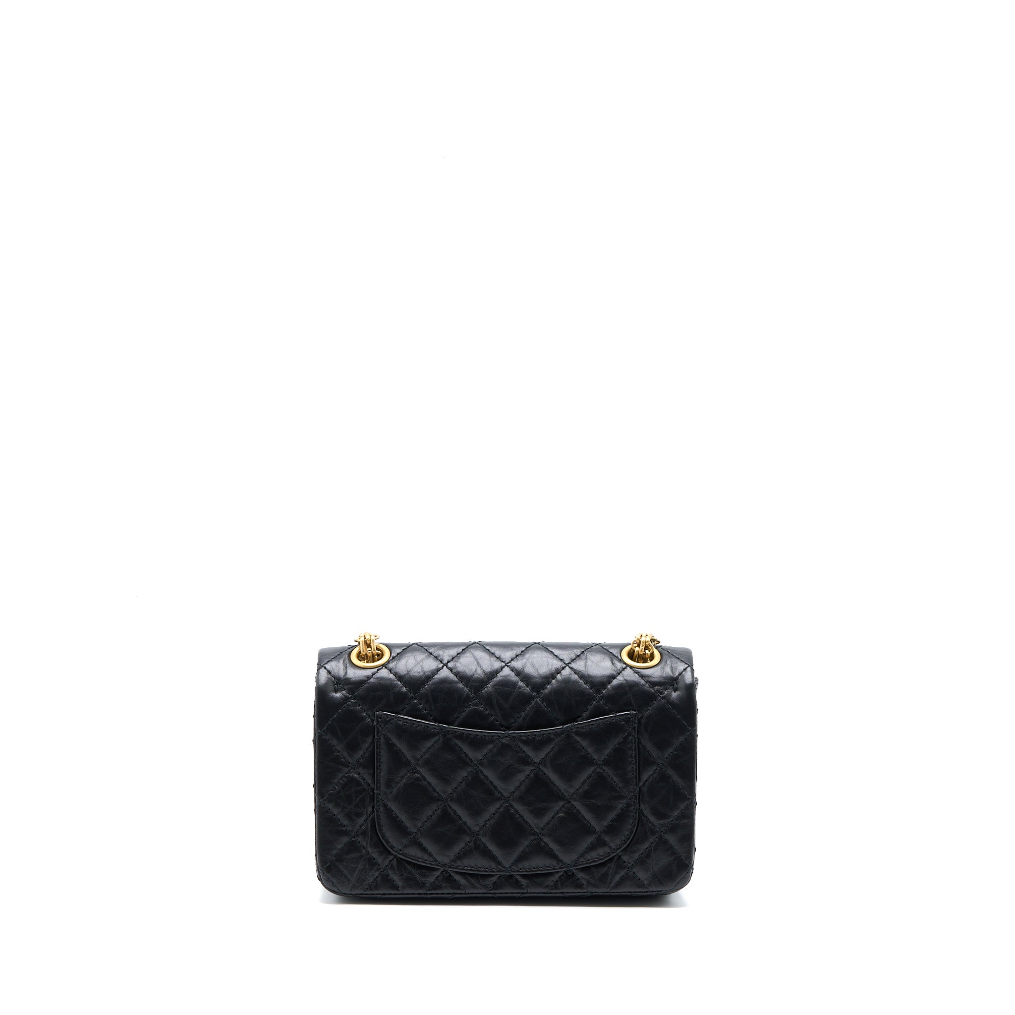 CHANEL MINI REISSUE 2.55 FLAP BAG AGED CALFSKIN BLACK BRUSHED GHW (MICROCHIP)