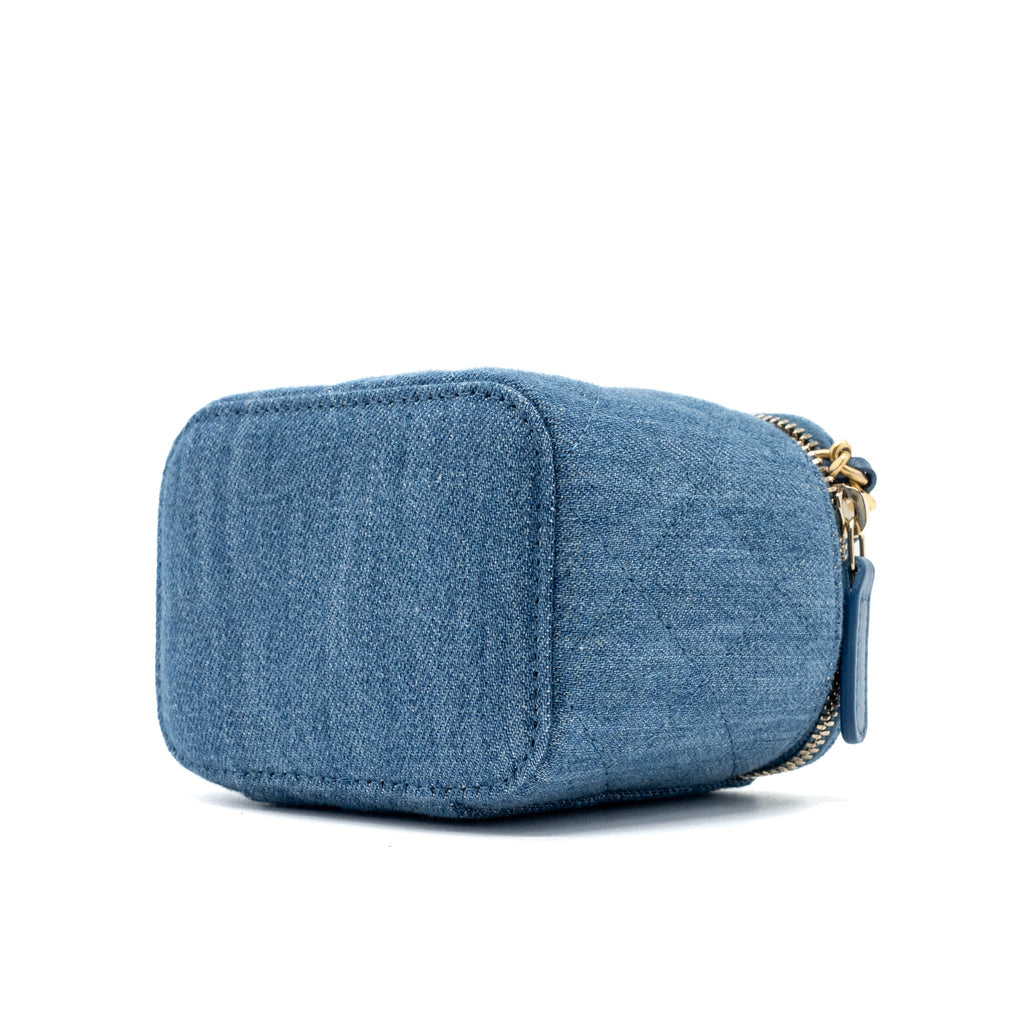 CHANEL PEARL CRUSH MINI VANITY WITH CHAIN DENIM BLUE GHW