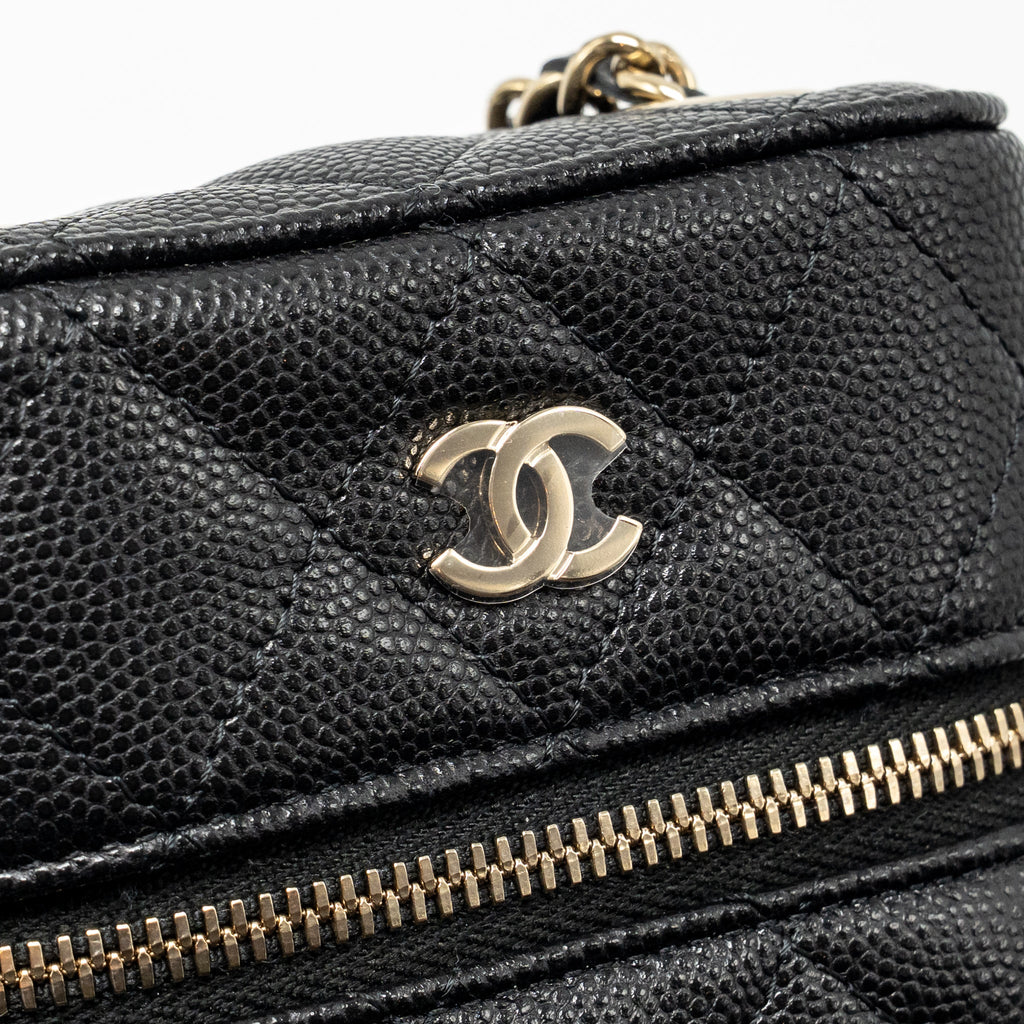 CHANEL CLASSIC VANITY PHONE HOLDER WITH CHAIN CAVIAR BLACK LGHW