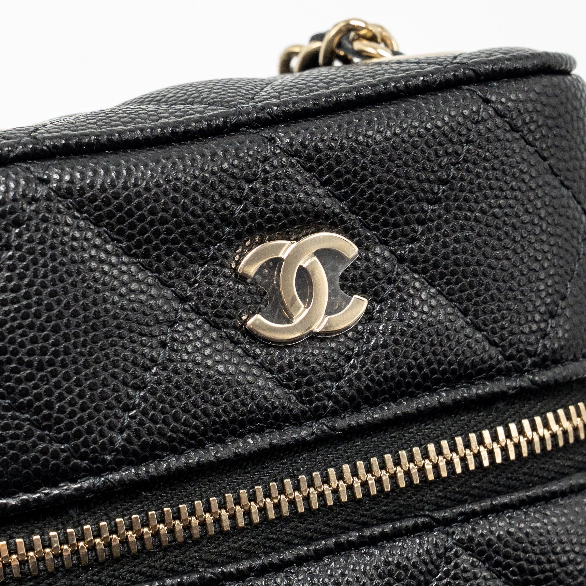 CHANEL CLASSIC VANITY PHONE HOLDER WITH CHAIN CAVIAR BLACK LGHW