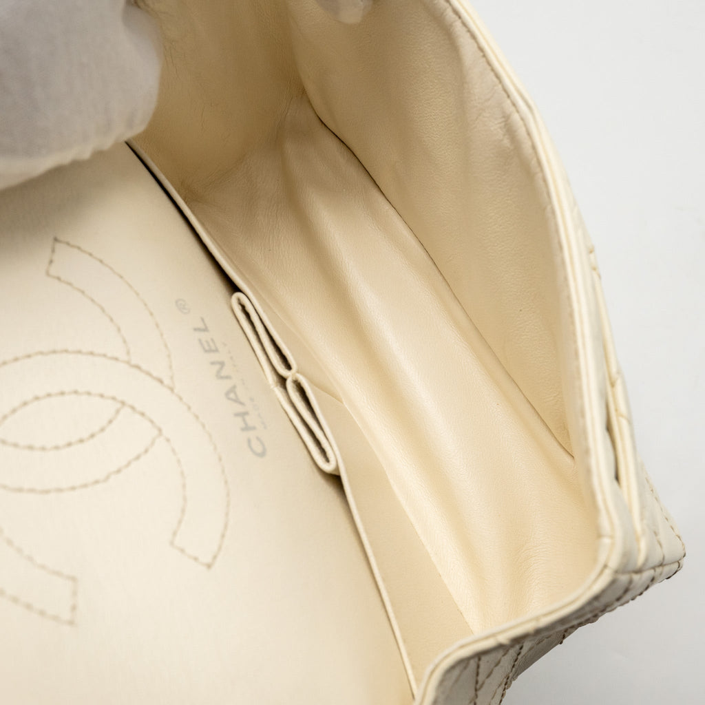CHANEL MINI 2.55 REISSUE FLAP BAG AGED CALFSKIN CREAMY WHITE WITH RUTHENIUM HARDWARE
