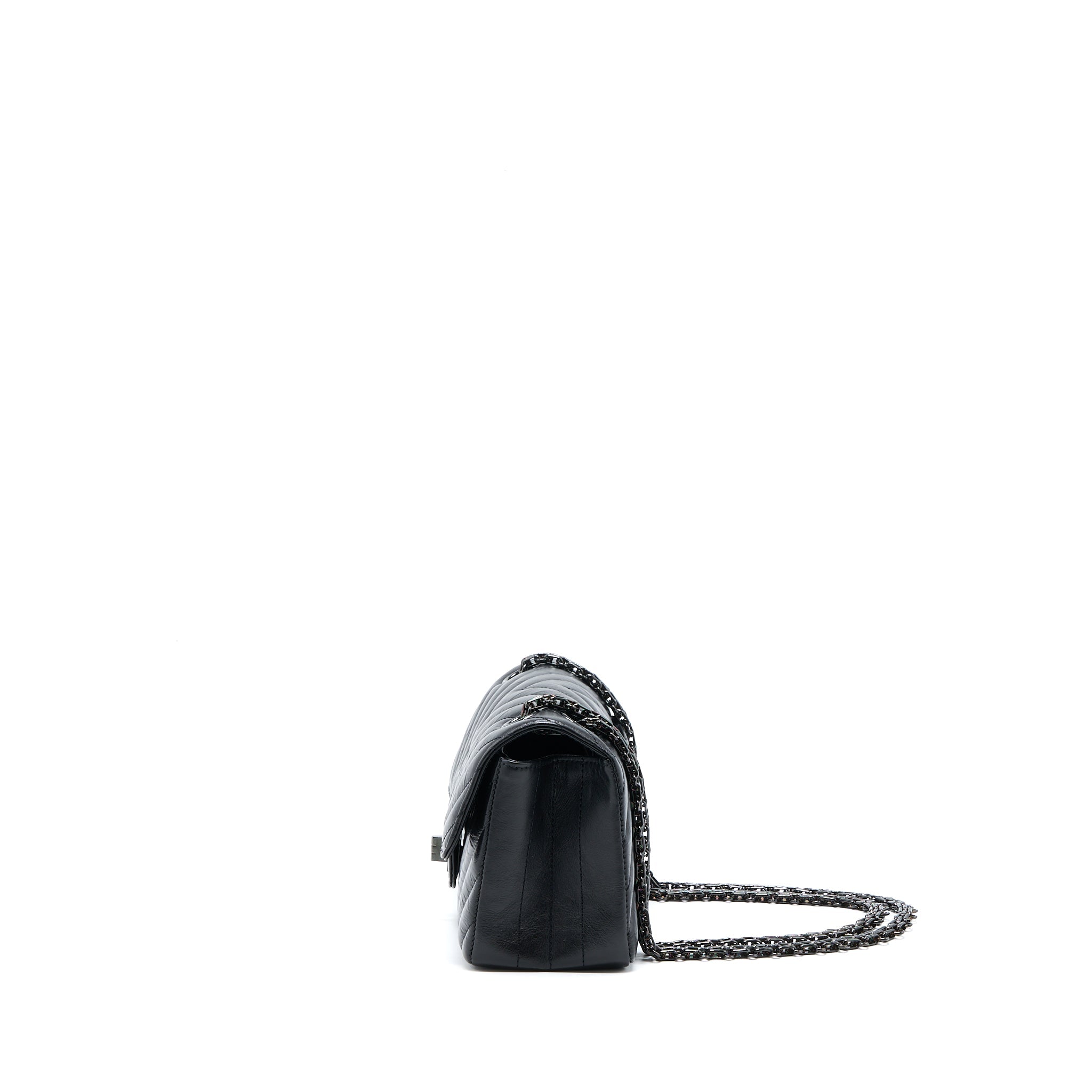 CHANEL MINI REISSUE 2.55 FLAP BAG CHEVRON AGED CALFSKIN SO BLACK
