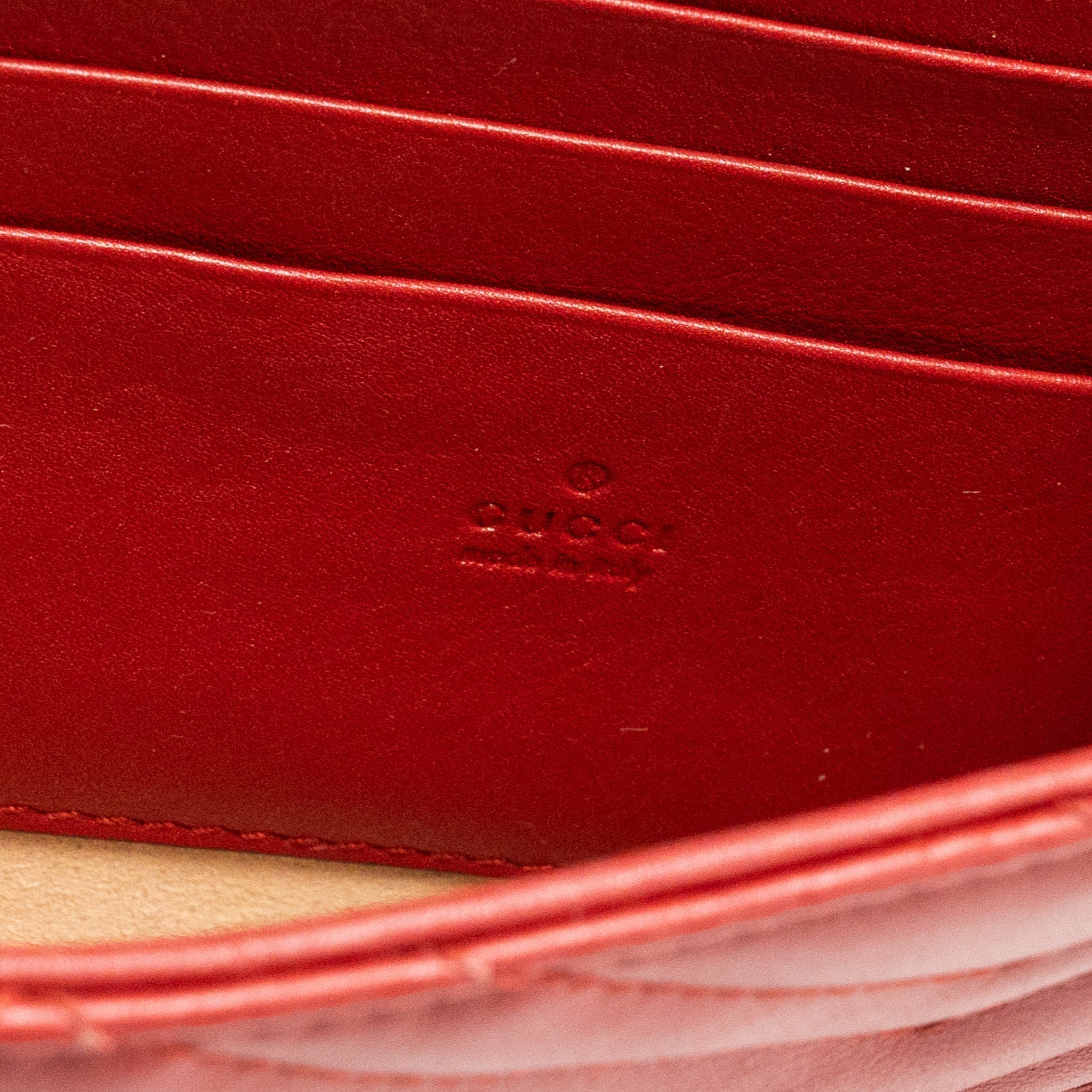 GUCCI MARMONT FLAP WALLET WITH CHAIN CALFSKIN RED GHW