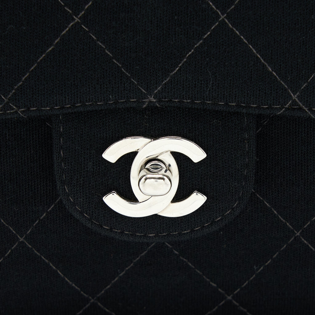 CHANEL VINTAGE MEDIUM SINGLE FLAP BAG FABRIC BLACK SHW