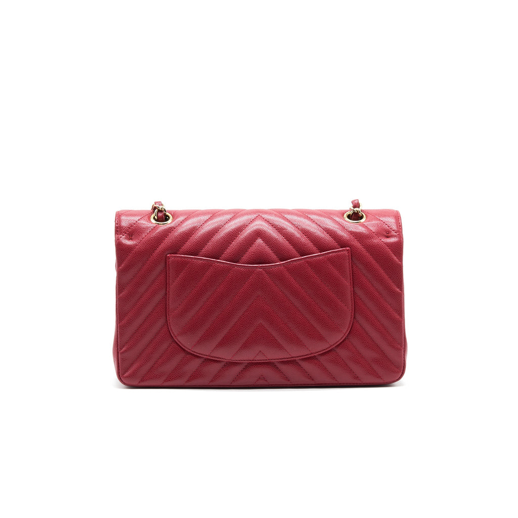 CHANEL MEDIUM CLASSIC DOUBLE FLAP CAVIAR RASPBERRY RED WITH LGHW