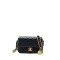 CHANEL QUILTED FLAP BAG WITH DOUBLE CHAIN CAVIAR BLACK BRUSHED GHW (MICROCHIP)