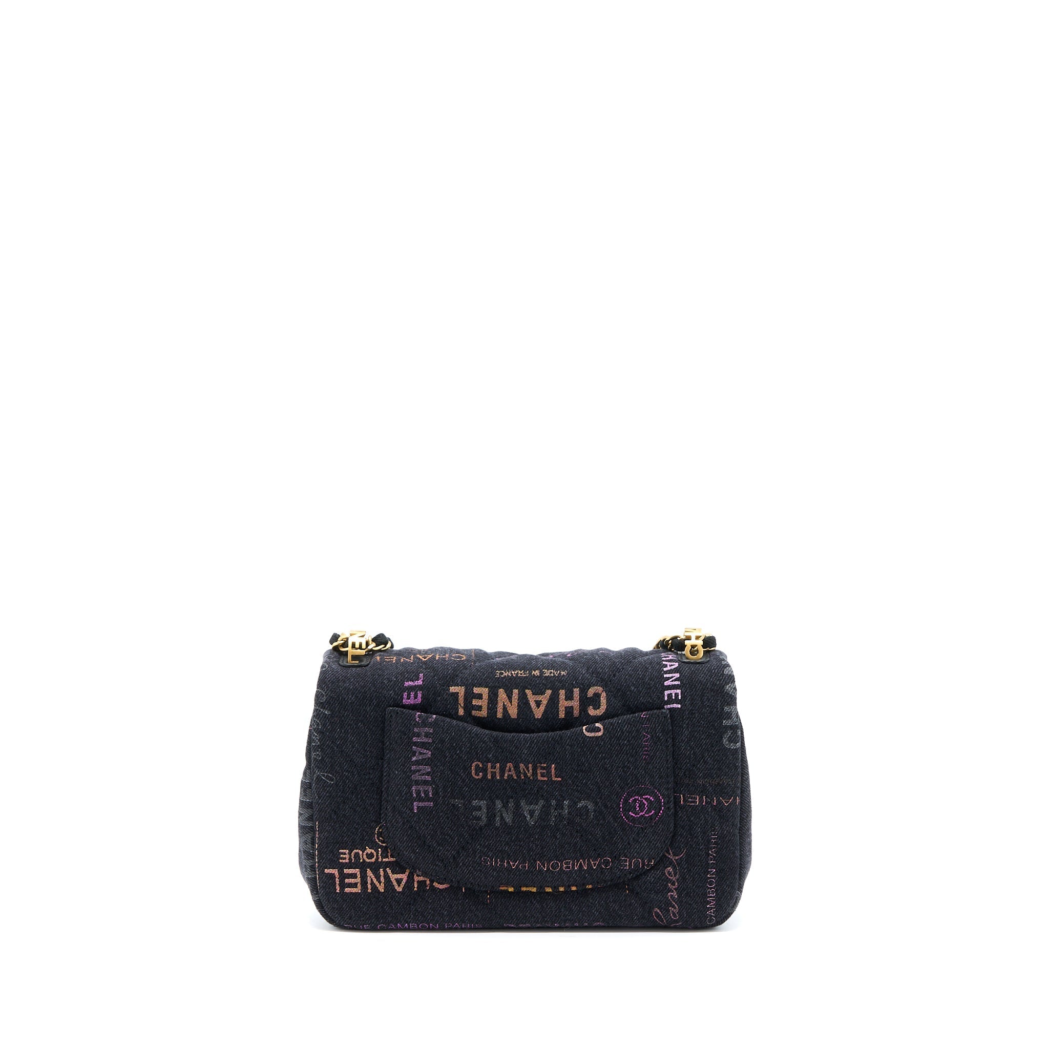 CHANEL 22P BLACK DENIM FLAP BAG BRUSHED GHW(MICROCHIP)