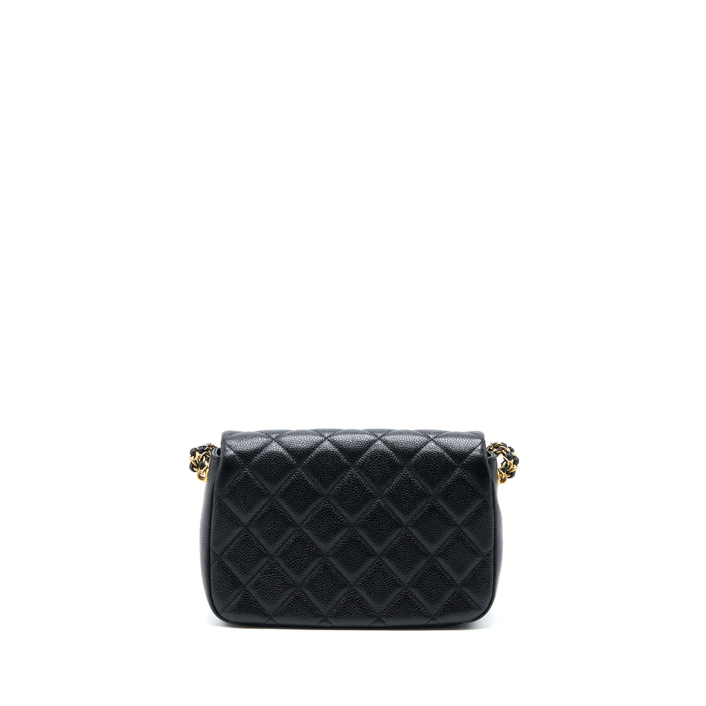 CHANEL QUILTED FLAP BAG WITH DOUBLE CHAIN CAVIAR BLACK BRUSHED GHW (MICROCHIP)