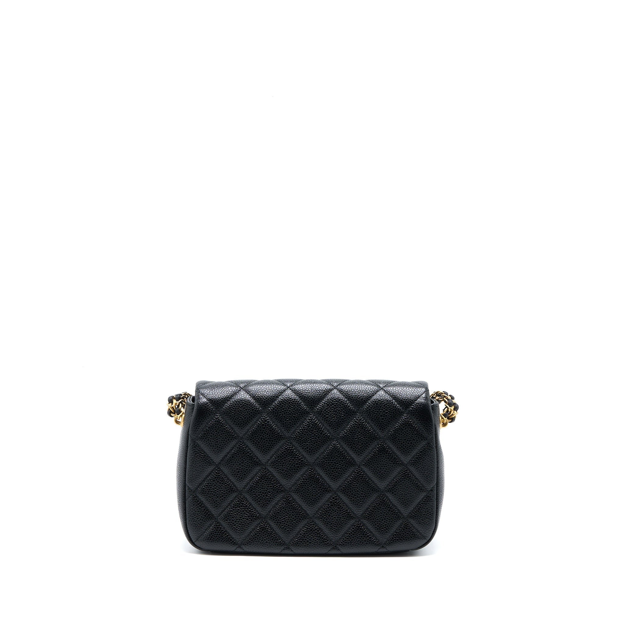 CHANEL QUILTED FLAP BAG WITH DOUBLE CHAIN CAVIAR BLACK BRUSHED GHW (MICROCHIP)
