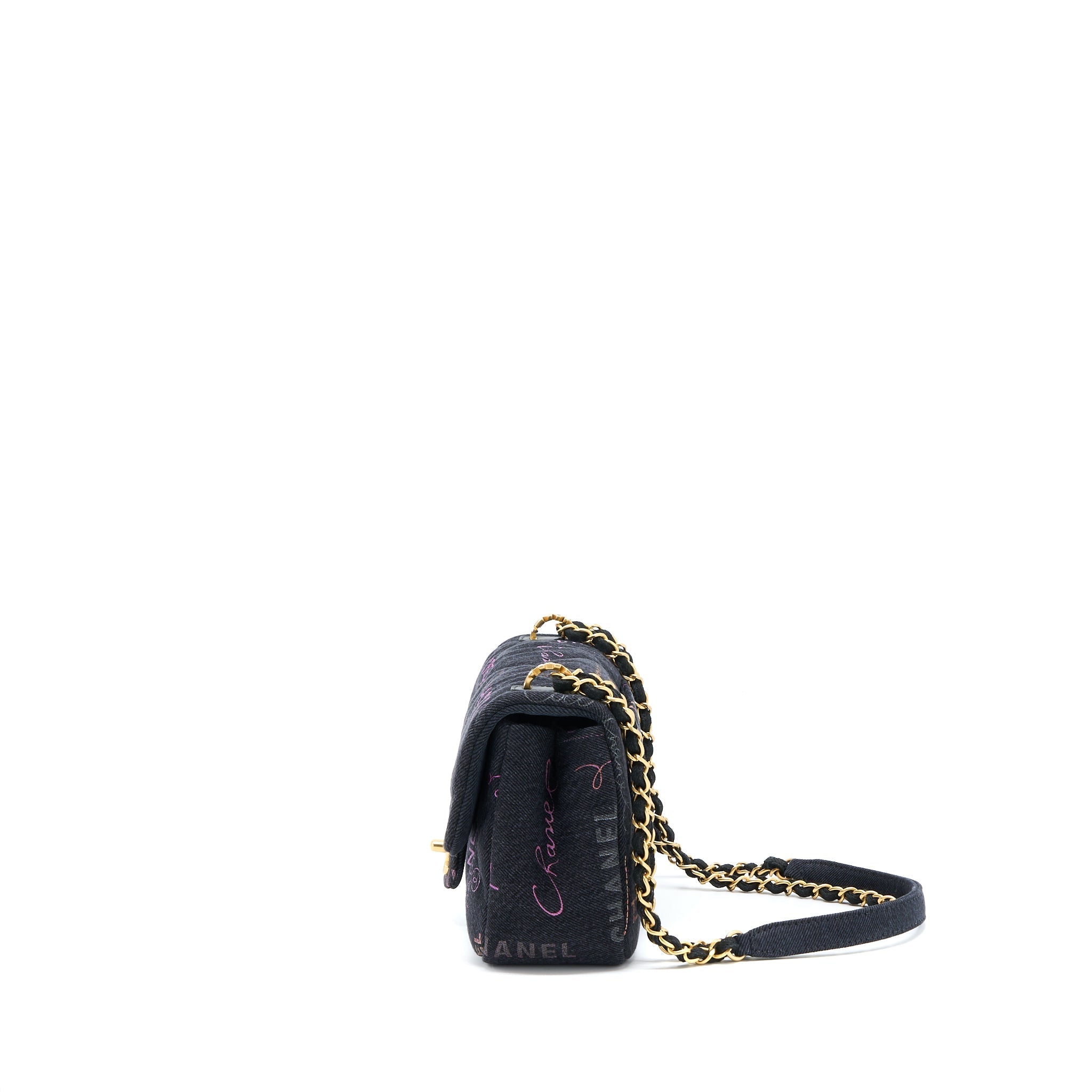 CHANEL 22P BLACK DENIM FLAP BAG BRUSHED GHW(MICROCHIP)