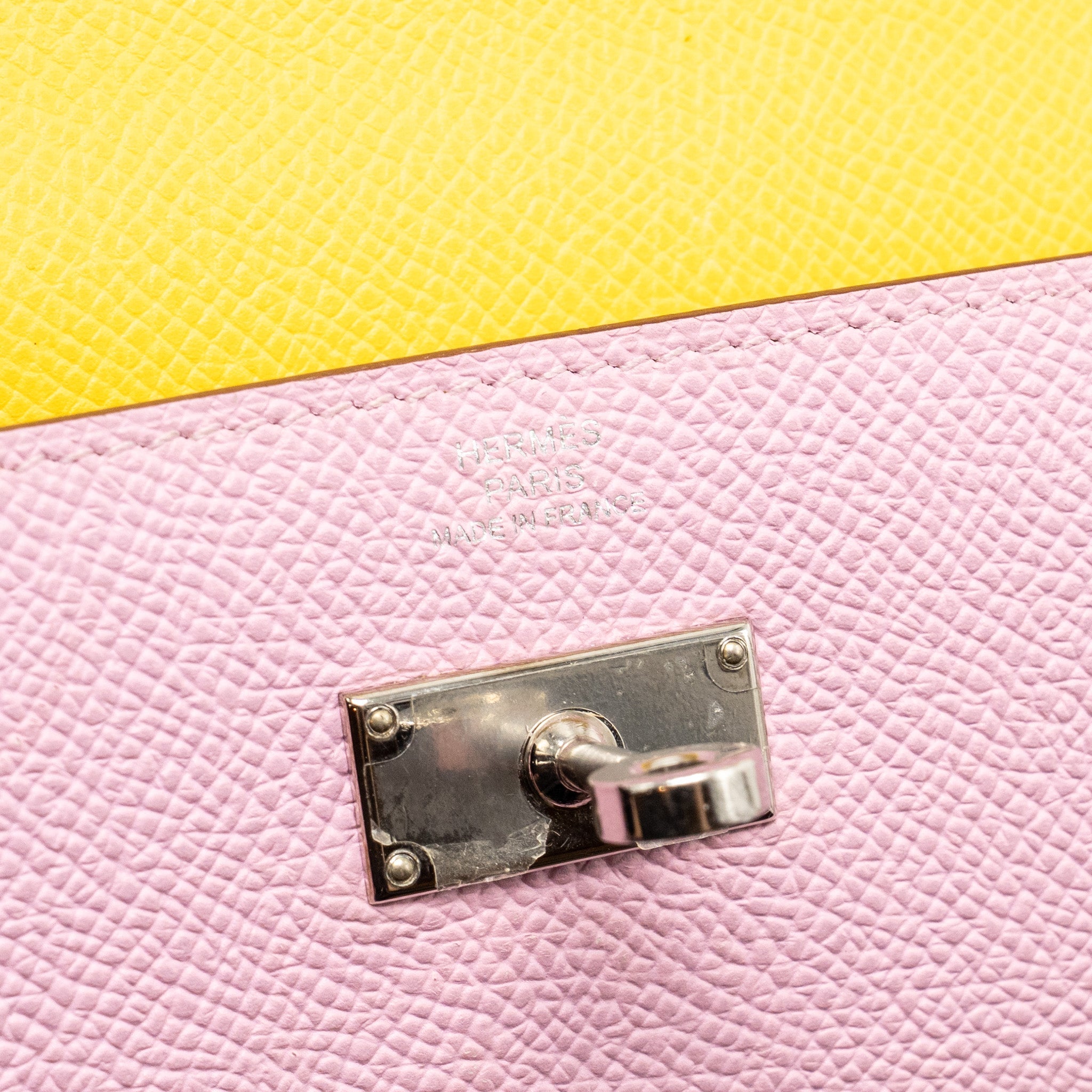 HERMES KELLY LONG WALLET EPSOM MAUVE SYLVESTRE / JAUNE CITRON SHW