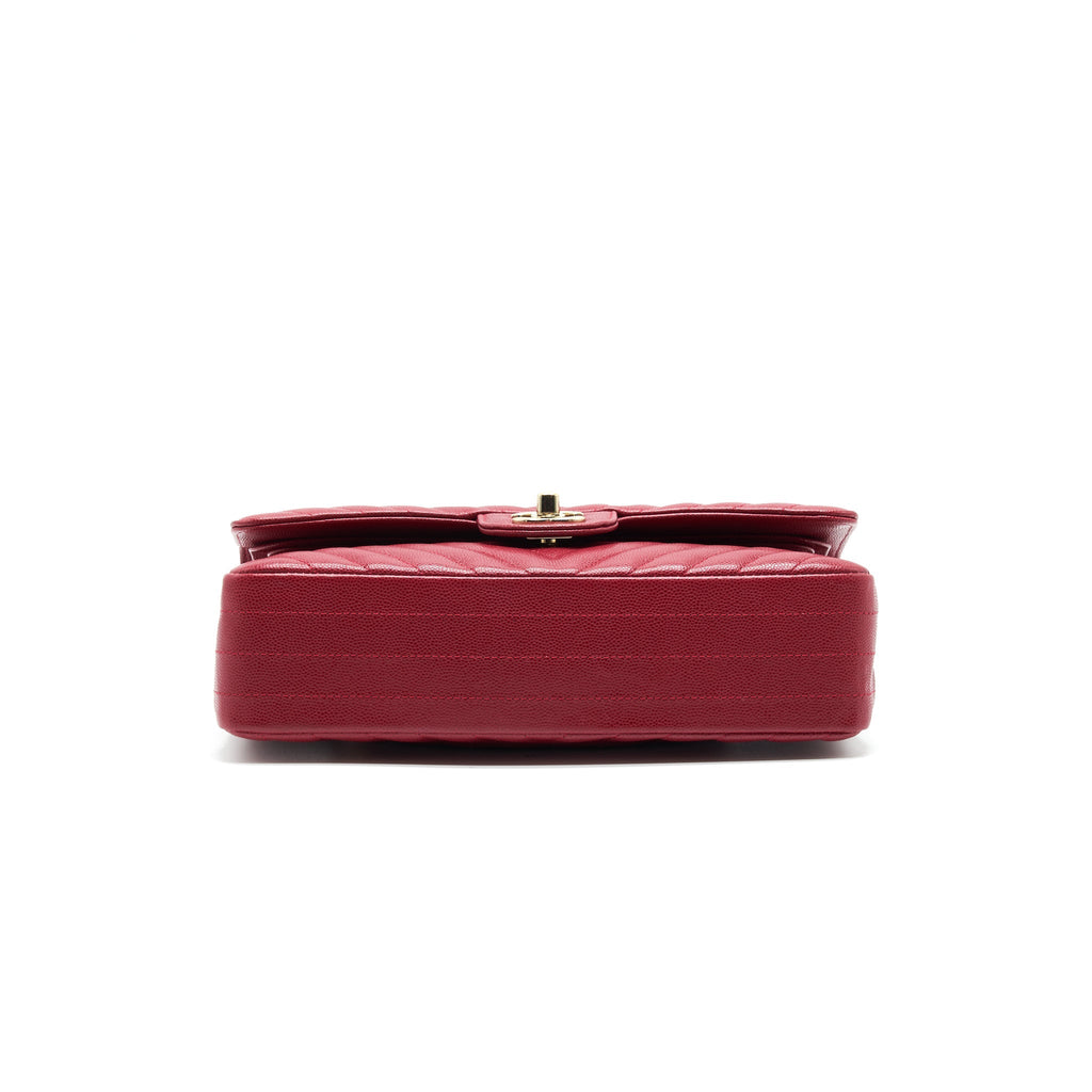 CHANEL MEDIUM CLASSIC DOUBLE FLAP CAVIAR RASPBERRY RED WITH LGHW