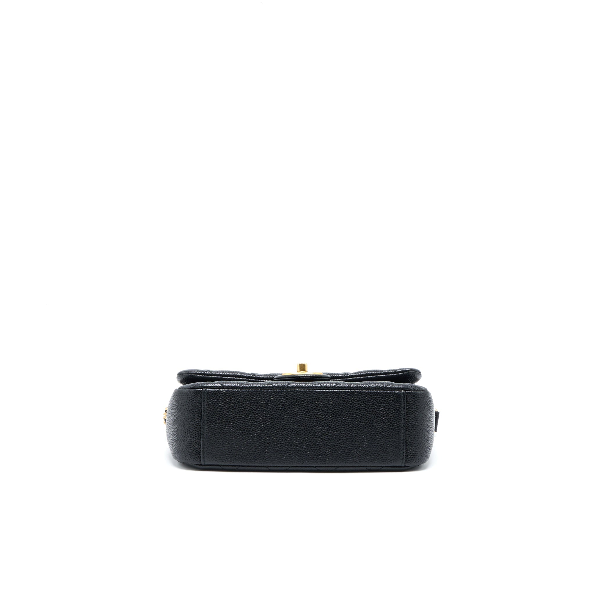 CHANEL QUILTED FLAP BAG WITH DOUBLE CHAIN CAVIAR BLACK BRUSHED GHW (MICROCHIP)