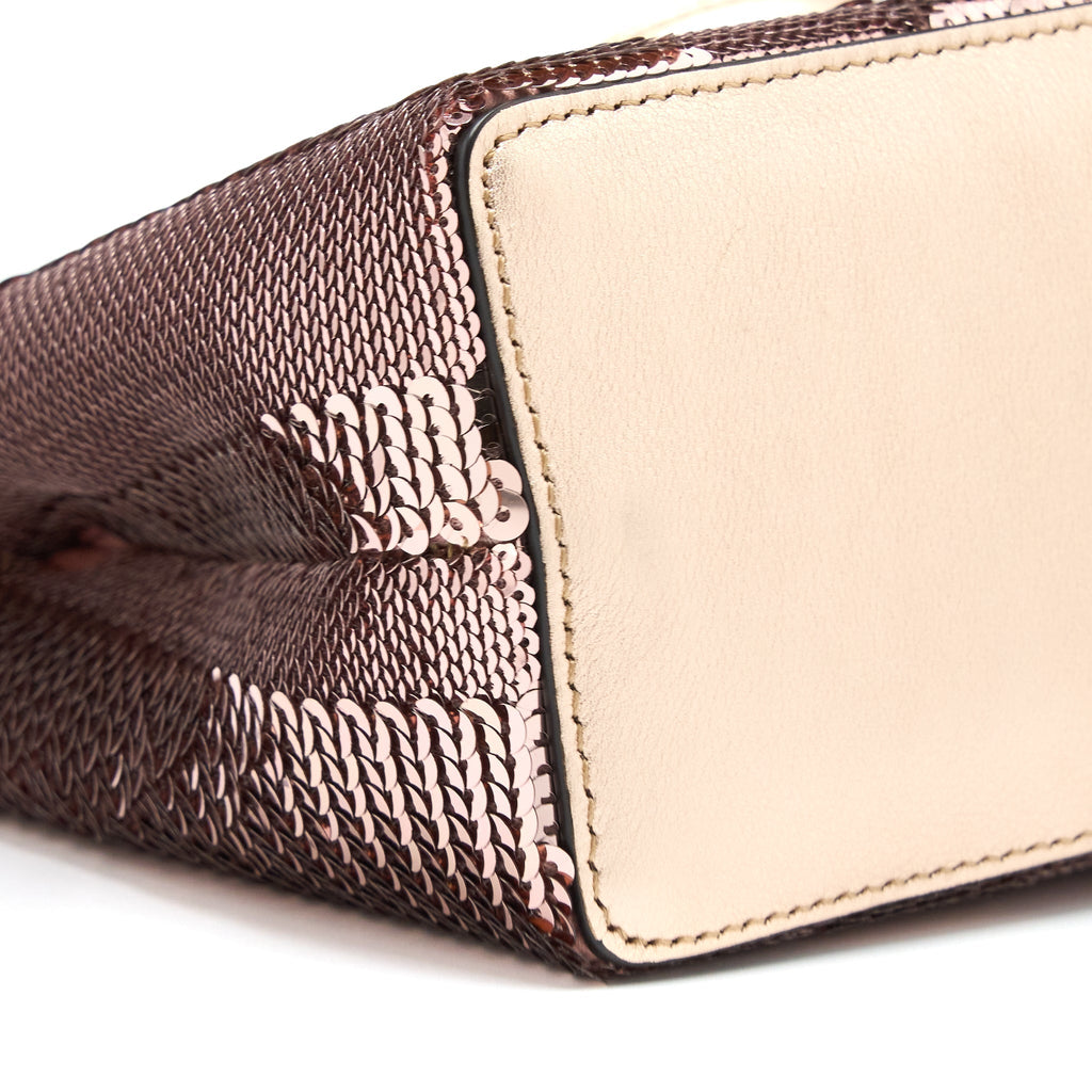 FENDI MINI PEEKABOO SEQUIN/LEATHER LIGHT PINK WITH PINK HARDWARE
