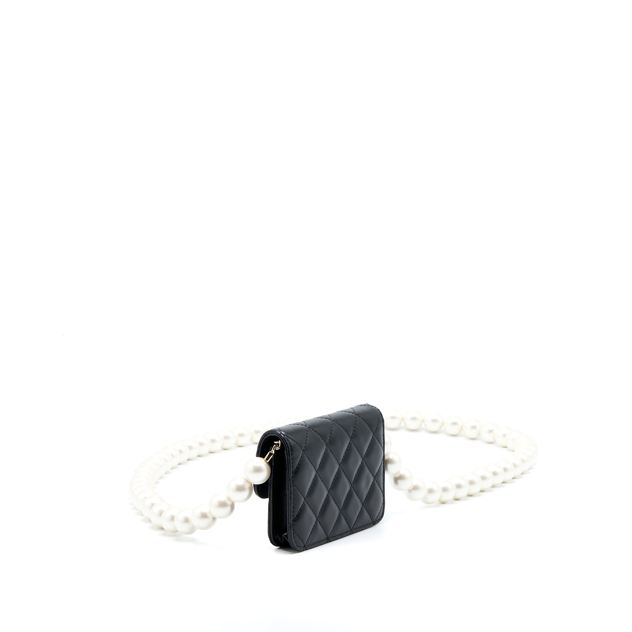 CHANEL MINI BAG WITH GIANT PEARL CHAIN LAMBSKIN BLACK LGHW