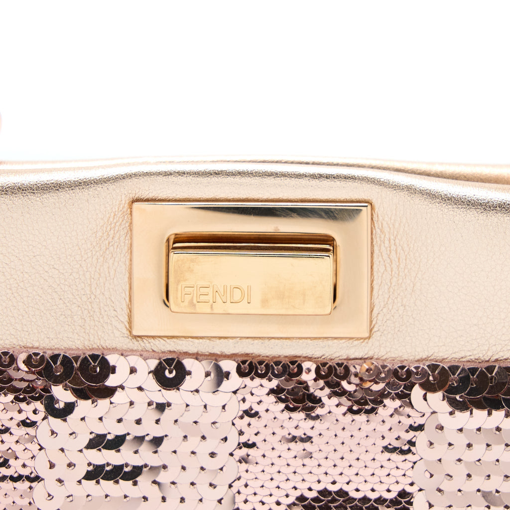 FENDI MINI PEEKABOO SEQUIN/LEATHER LIGHT PINK WITH PINK HARDWARE