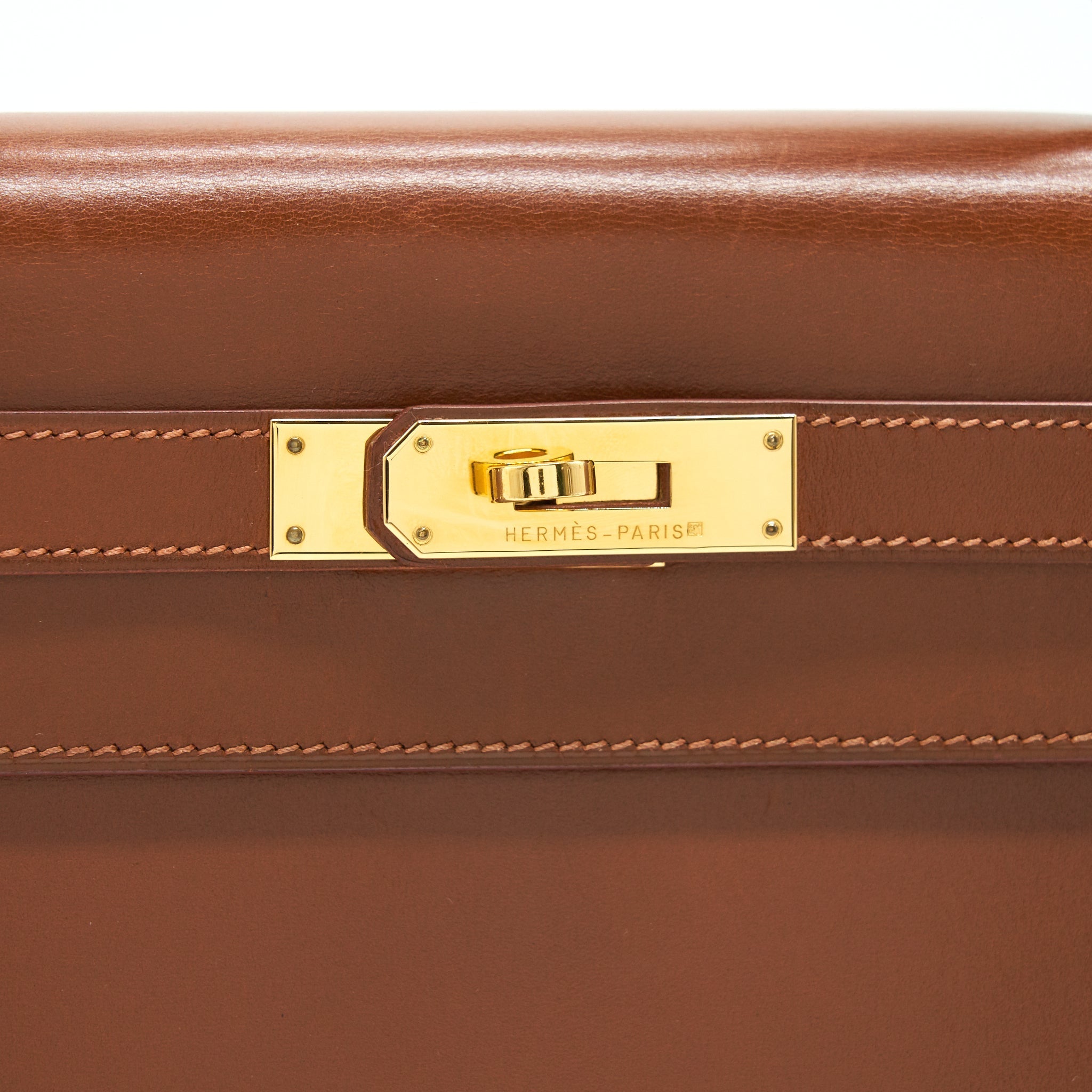 HERMES VINTAGE KELLY 32 BROWN GHW BOX LEATHER