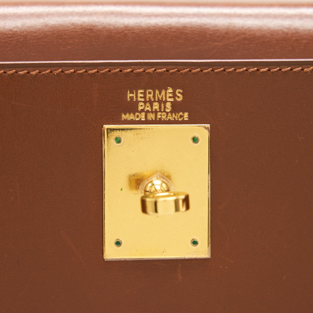 HERMES VINTAGE KELLY 32 BROWN GHW BOX LEATHER