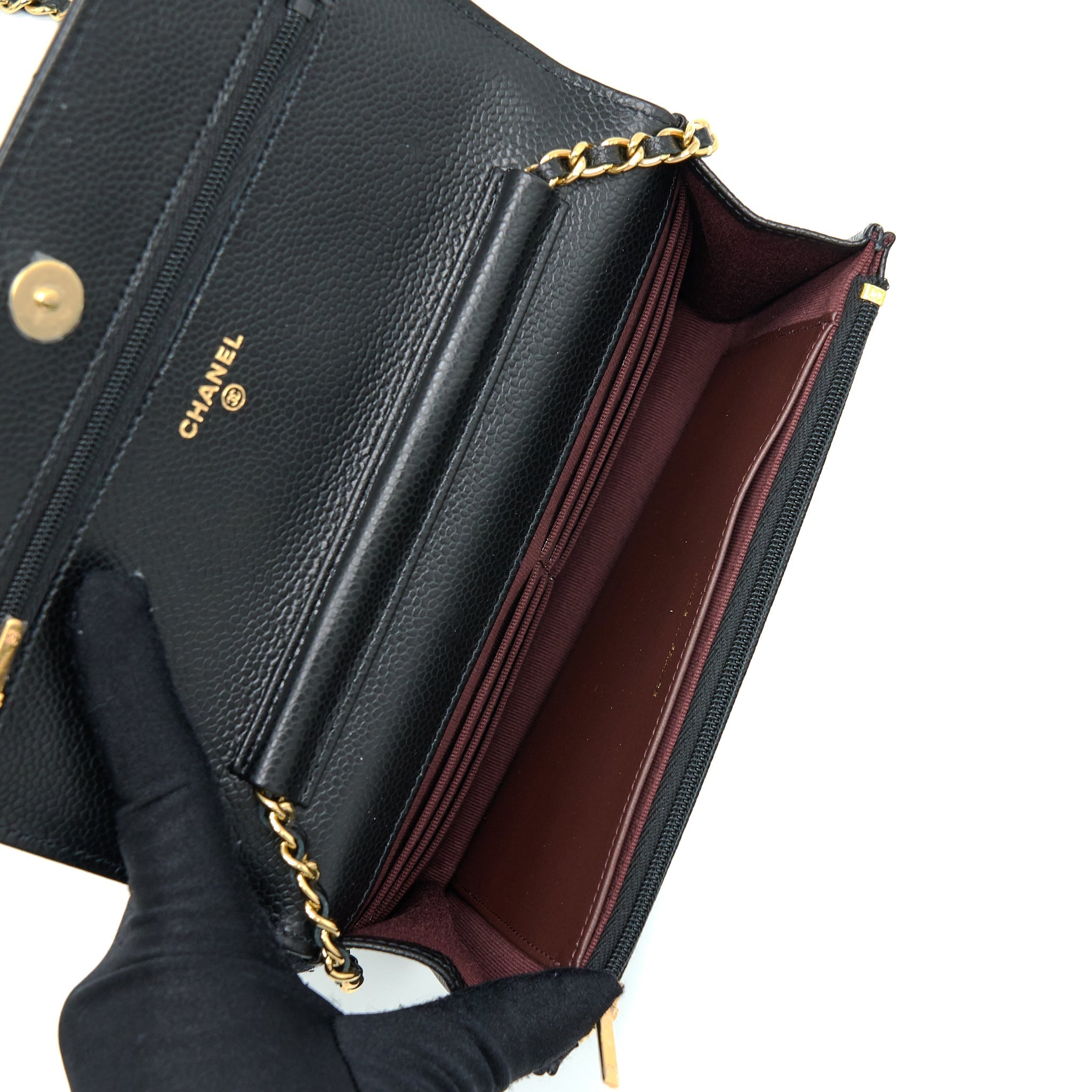 CHANEL CLASSIC WALLET ON CHAIN CAVIAR BLACK GHW (MICROCHIP)