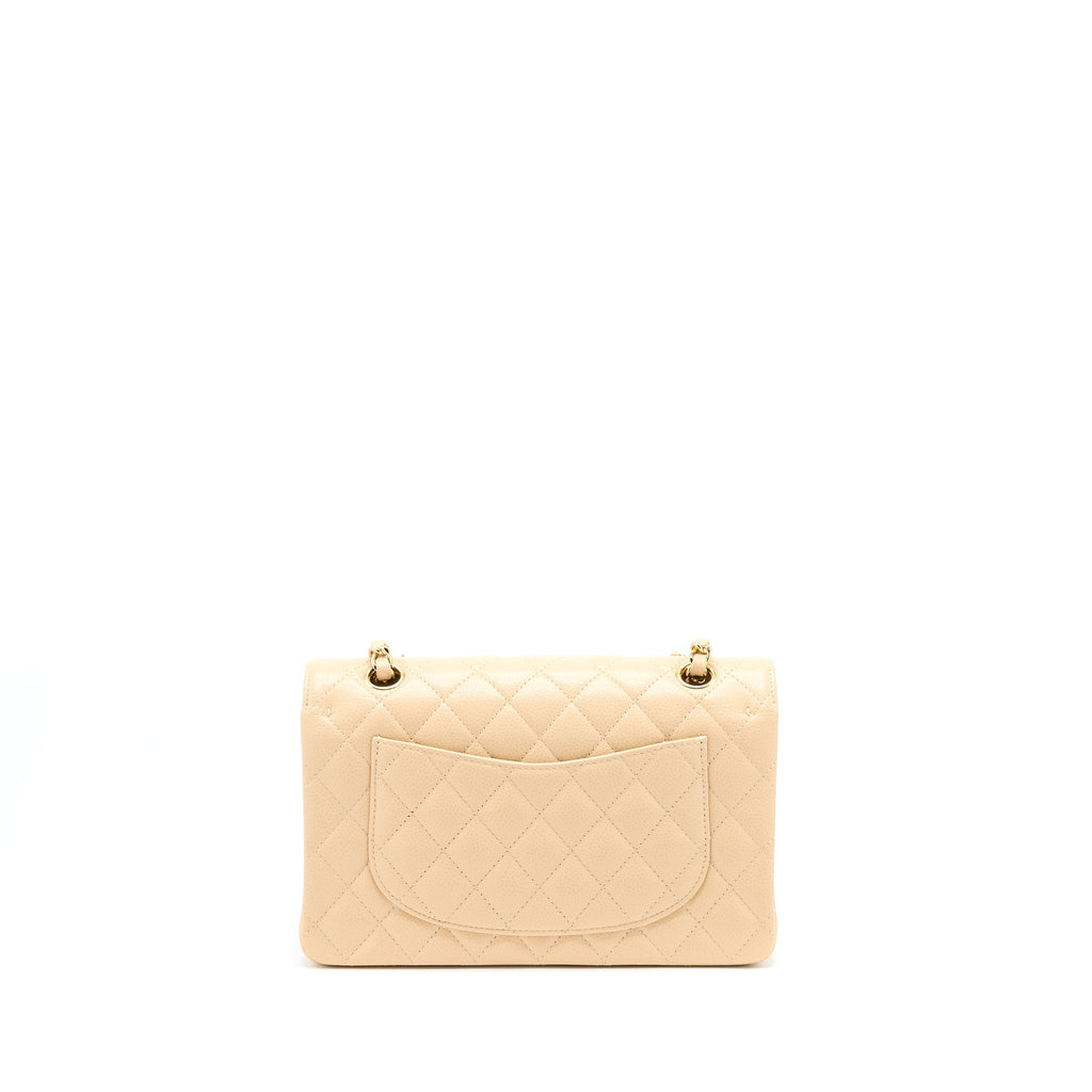 CHANEL SMALL CLASSIC DOUBLE FLAP BAG CAVIAR BEIGE GHW(MICROCHIP)