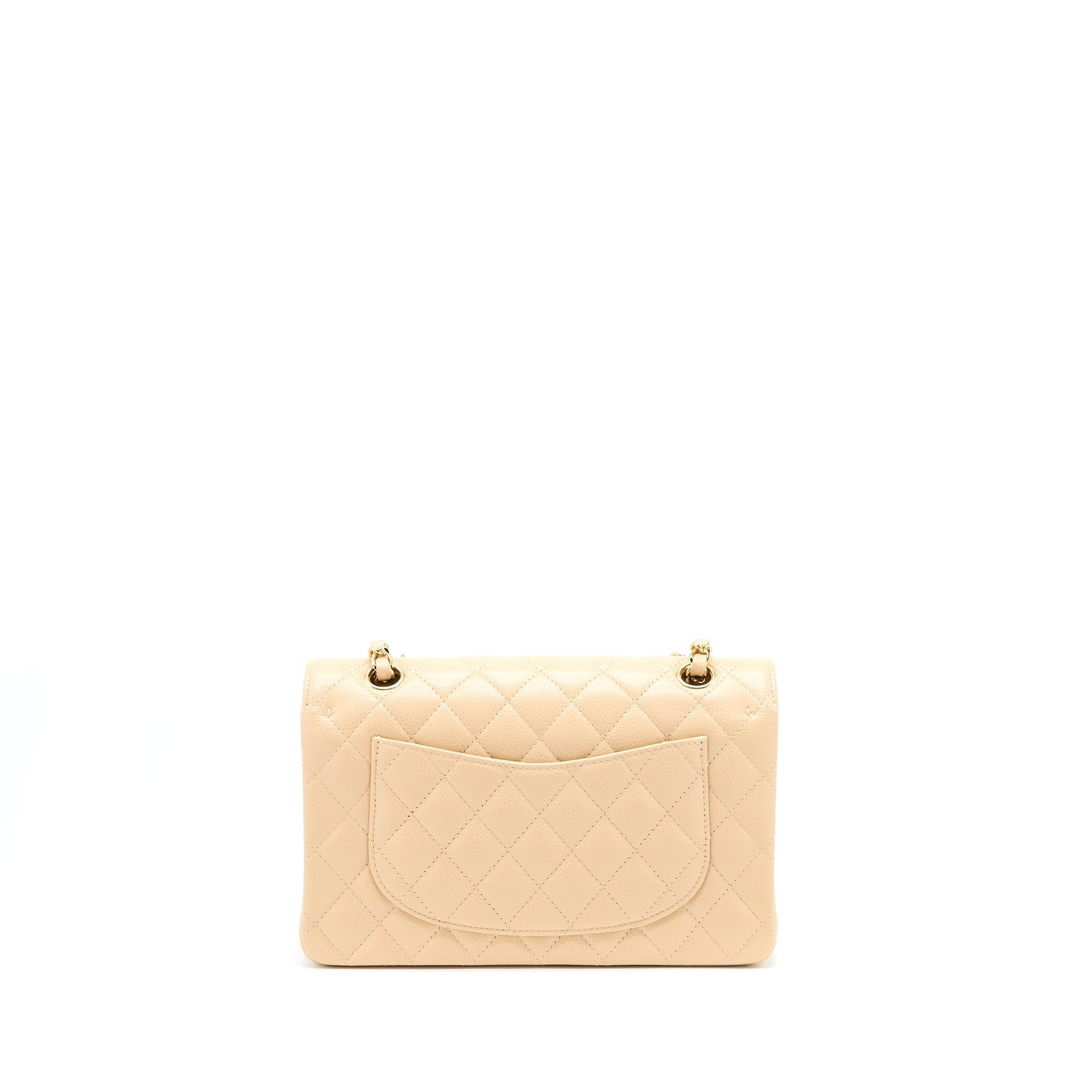 CHANEL SMALL CLASSIC DOUBLE FLAP BAG CAVIAR BEIGE GHW(MICROCHIP)