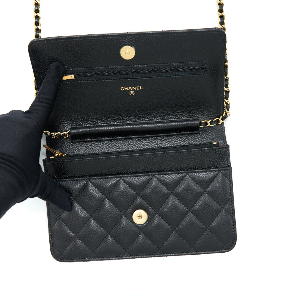 CHANEL CLASSIC WALLET ON CHAIN CAVIAR BLACK GHW (MICROCHIP)