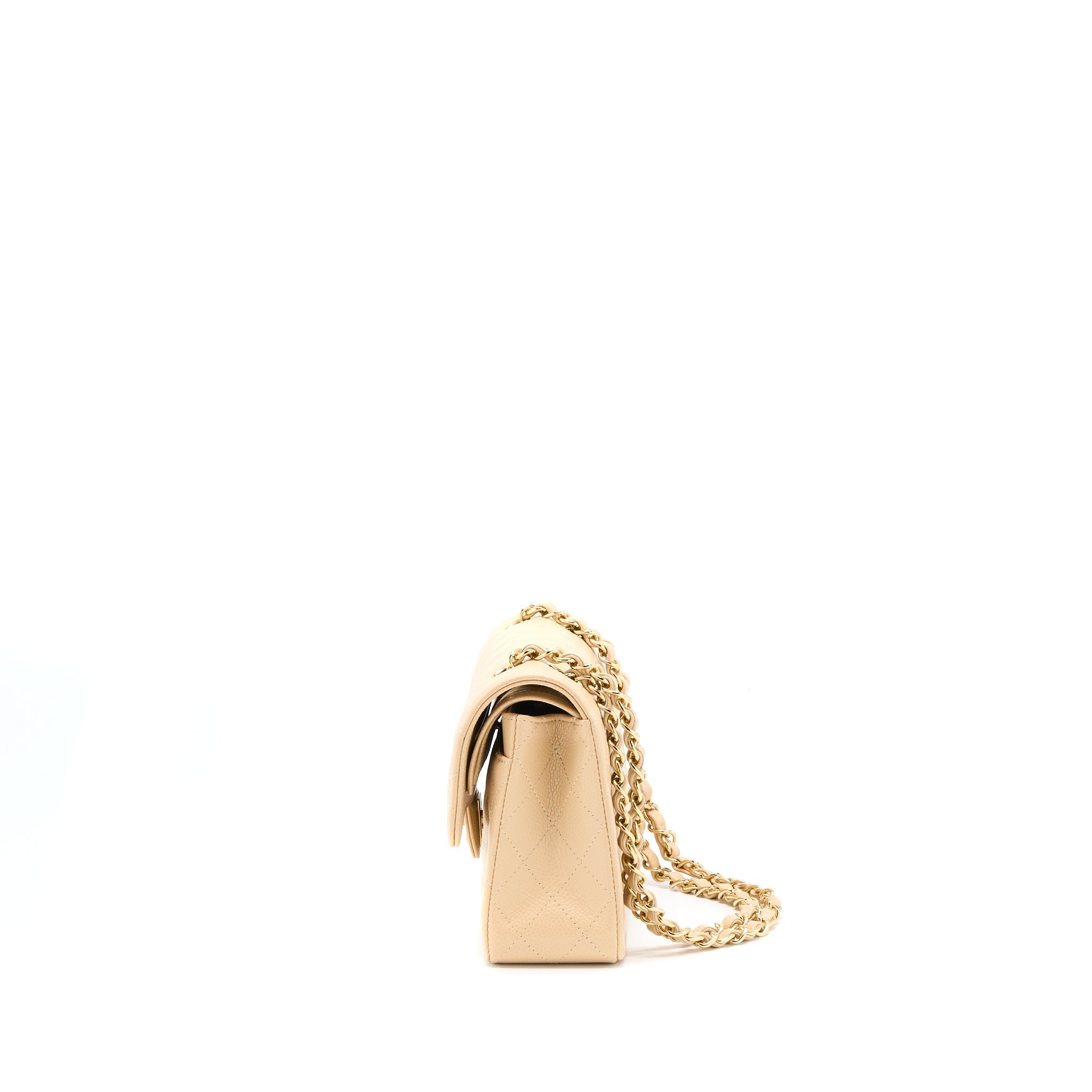 CHANEL SMALL CLASSIC DOUBLE FLAP BAG CAVIAR BEIGE GHW(MICROCHIP)