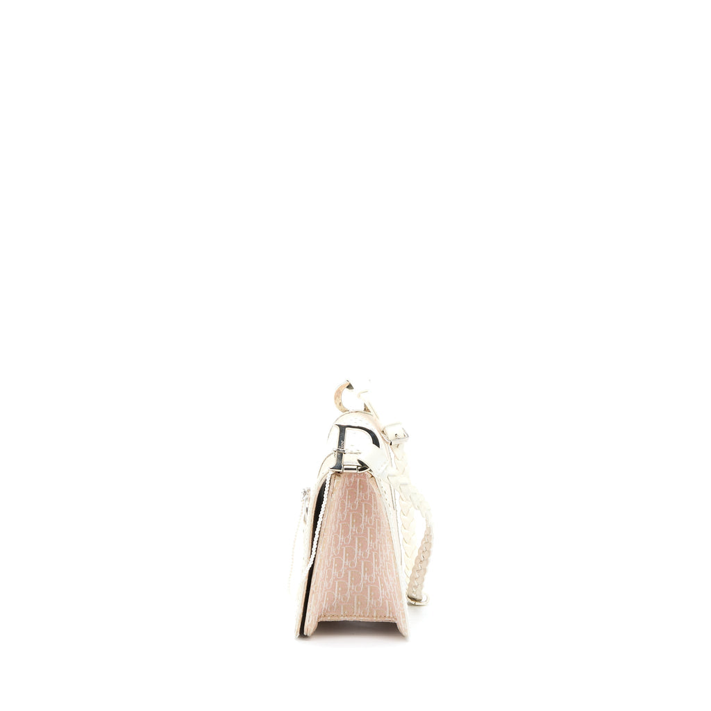 DIOR PINK LOGO MONOGRAM LACE HANDBAG PEARL D STRAP CHARM SHW