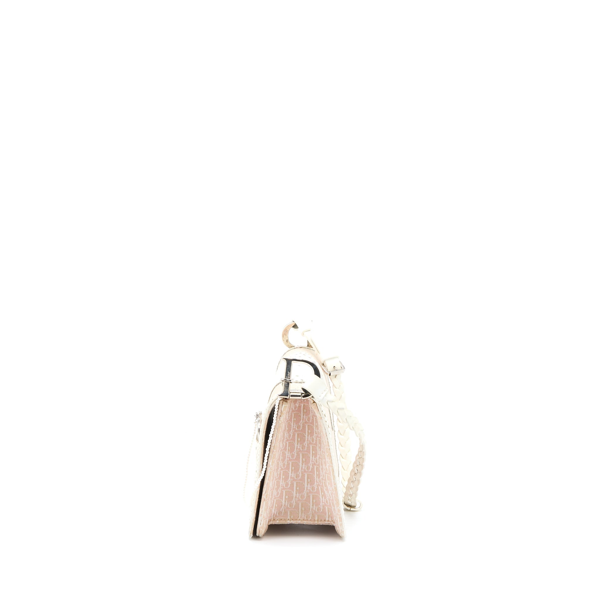 DIOR PINK LOGO MONOGRAM LACE HANDBAG PEARL D STRAP CHARM SHW