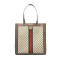 GUCCI OPHIDIA GG LEATHER TRIMMED PRINTED COATED CANVAS TOTE