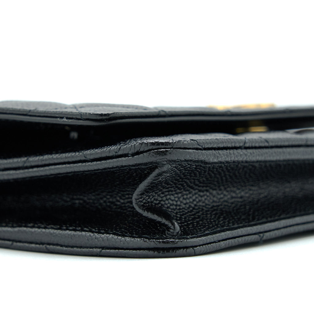CHANEL LETTER TOP HANDLE WALLET ON CHAIN CAVIAR BLACK GHW (MICROCHIP)