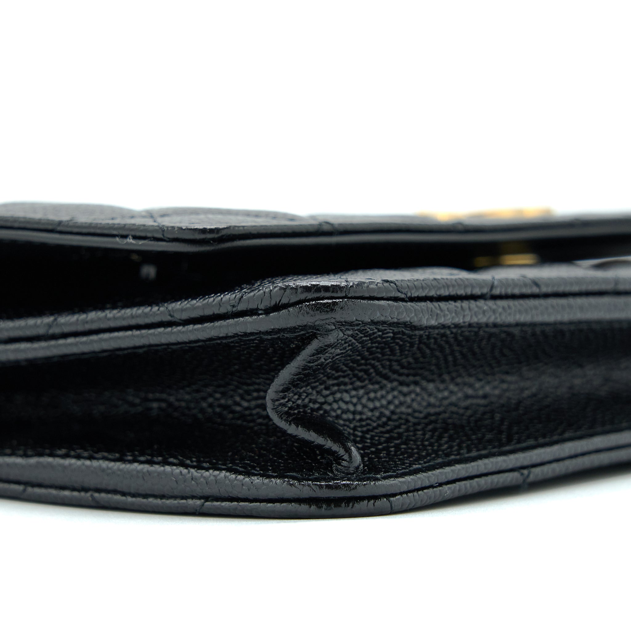 CHANEL LETTER TOP HANDLE WALLET ON CHAIN CAVIAR BLACK GHW (MICROCHIP)