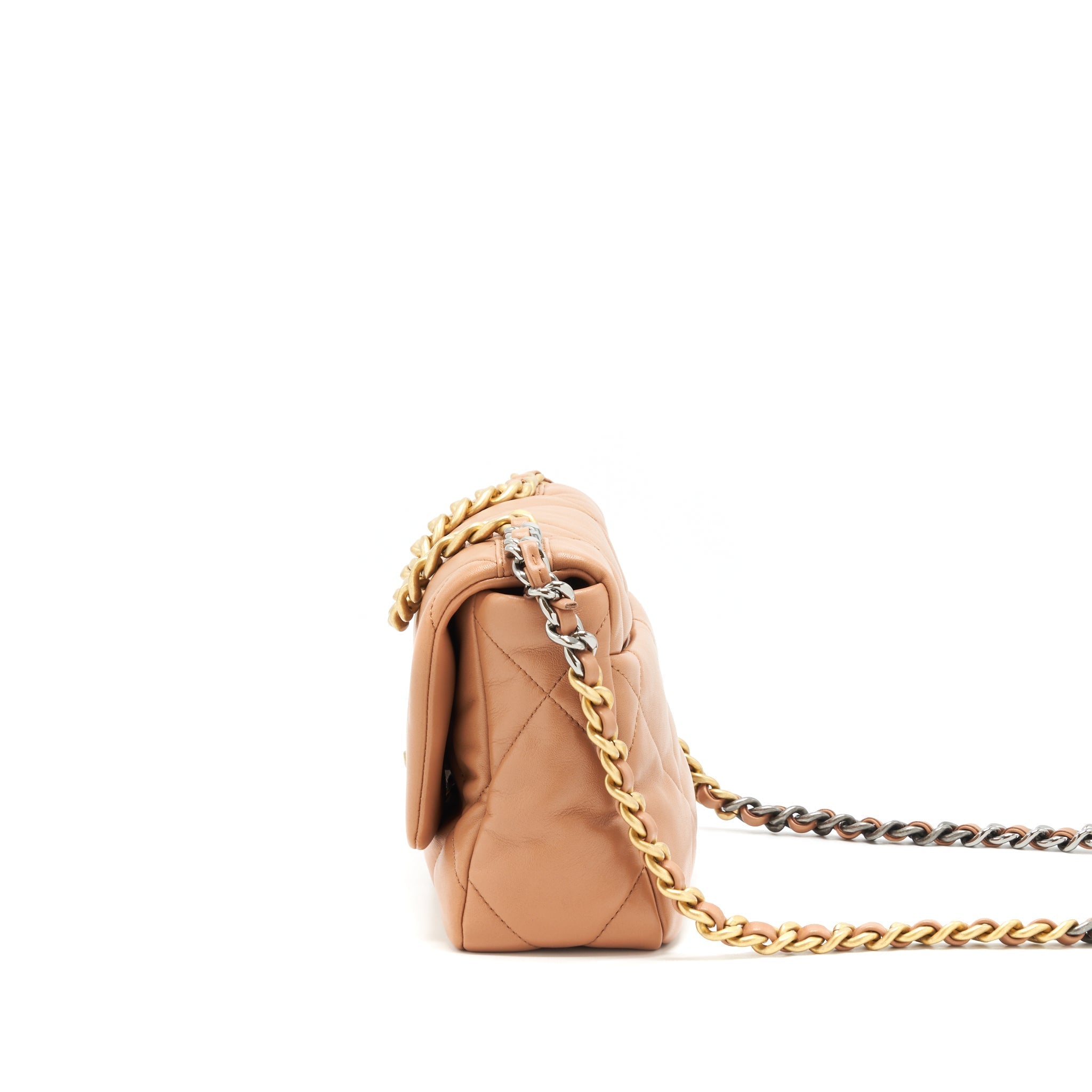 CHANEL 21K SMALL 19 FLAP BAG LAMBSKIN CARAMEL GHW(MICROCHIP)