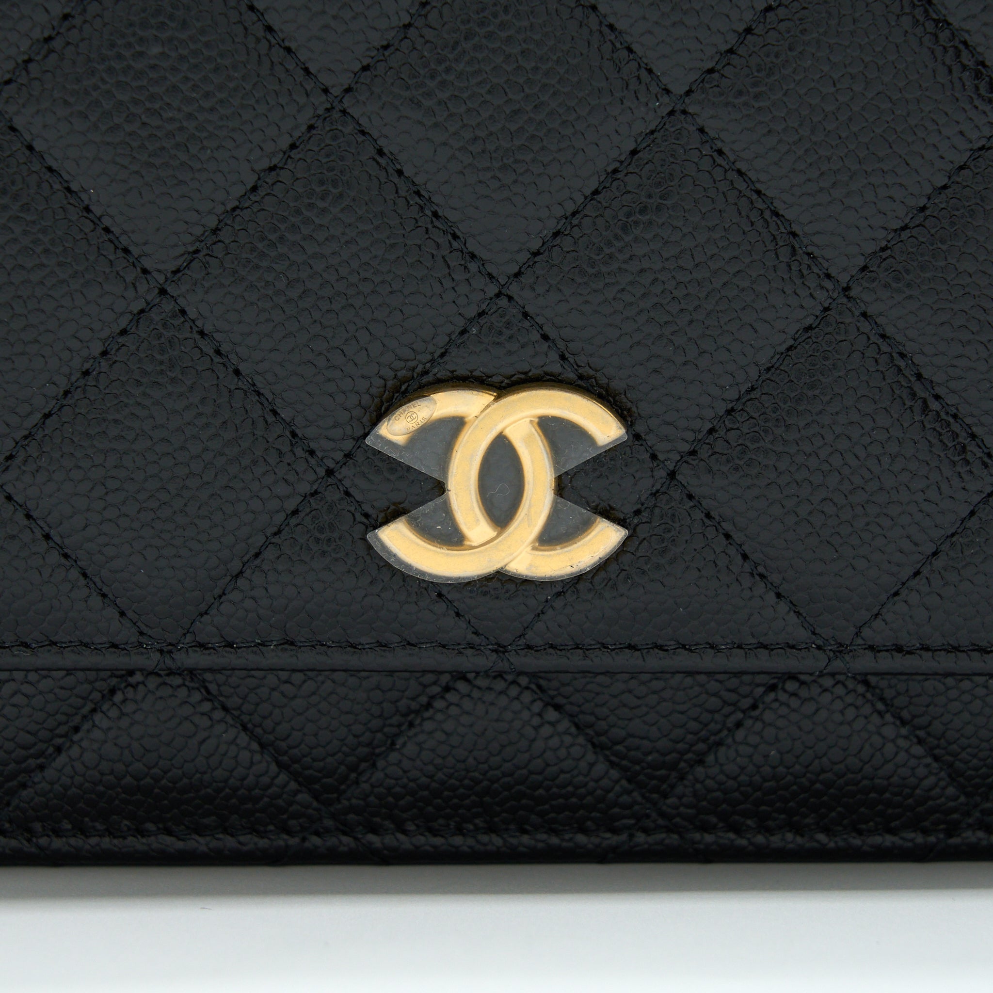 CHANEL LETTER TOP HANDLE WALLET ON CHAIN CAVIAR BLACK GHW (MICROCHIP)