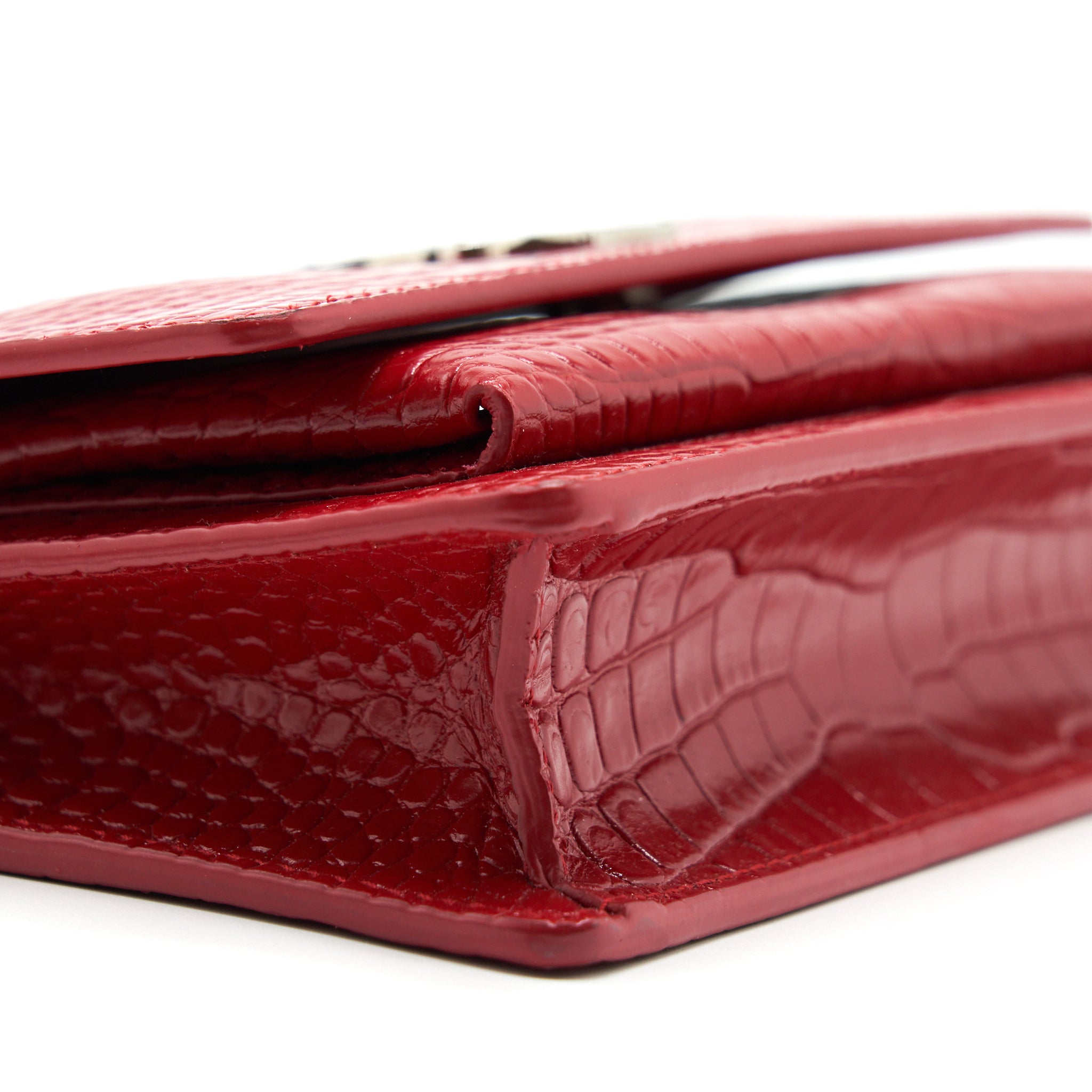 SAINT LAURENT/ YSL MINI SUNSET CROCODILE EMBOSSED RED SHW