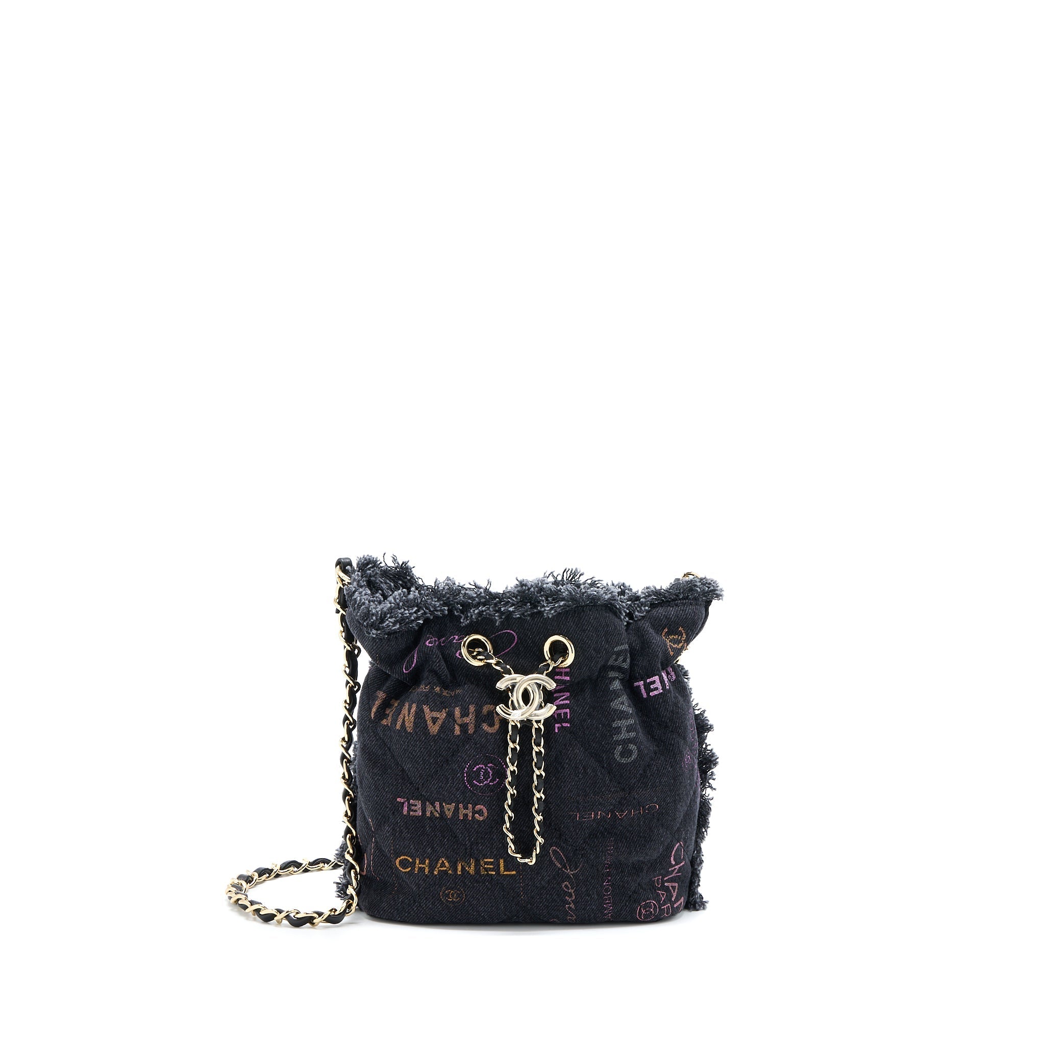CHANEL 22P SMALL BLACK DENIM BUCKET BAG GHW (MICROCHIP)