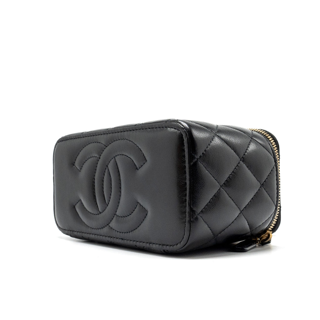 CHANEL 23C LONG VANITY WITH CHAIN SHINY LAMBSKIN BLACK GHW (MICROCHIP)