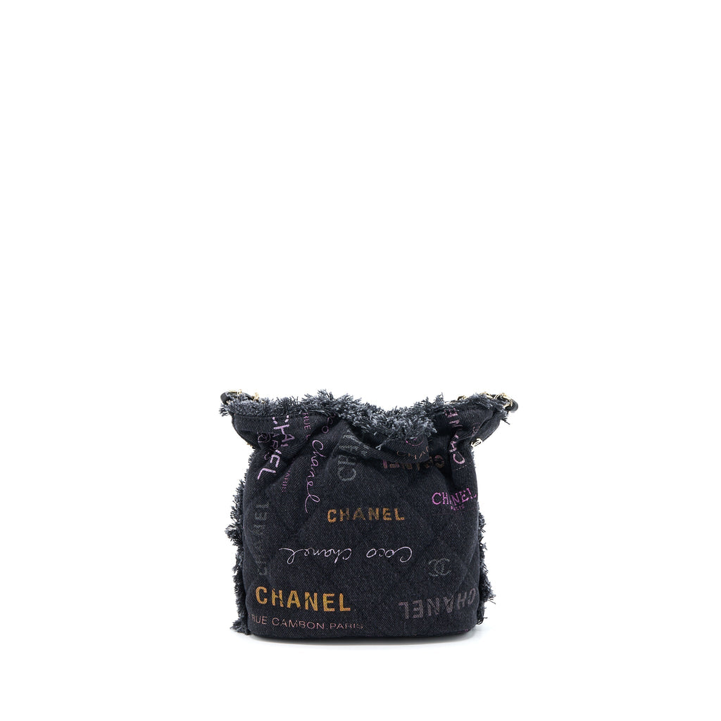CHANEL 22P SMALL BLACK DENIM BUCKET BAG GHW (MICROCHIP)