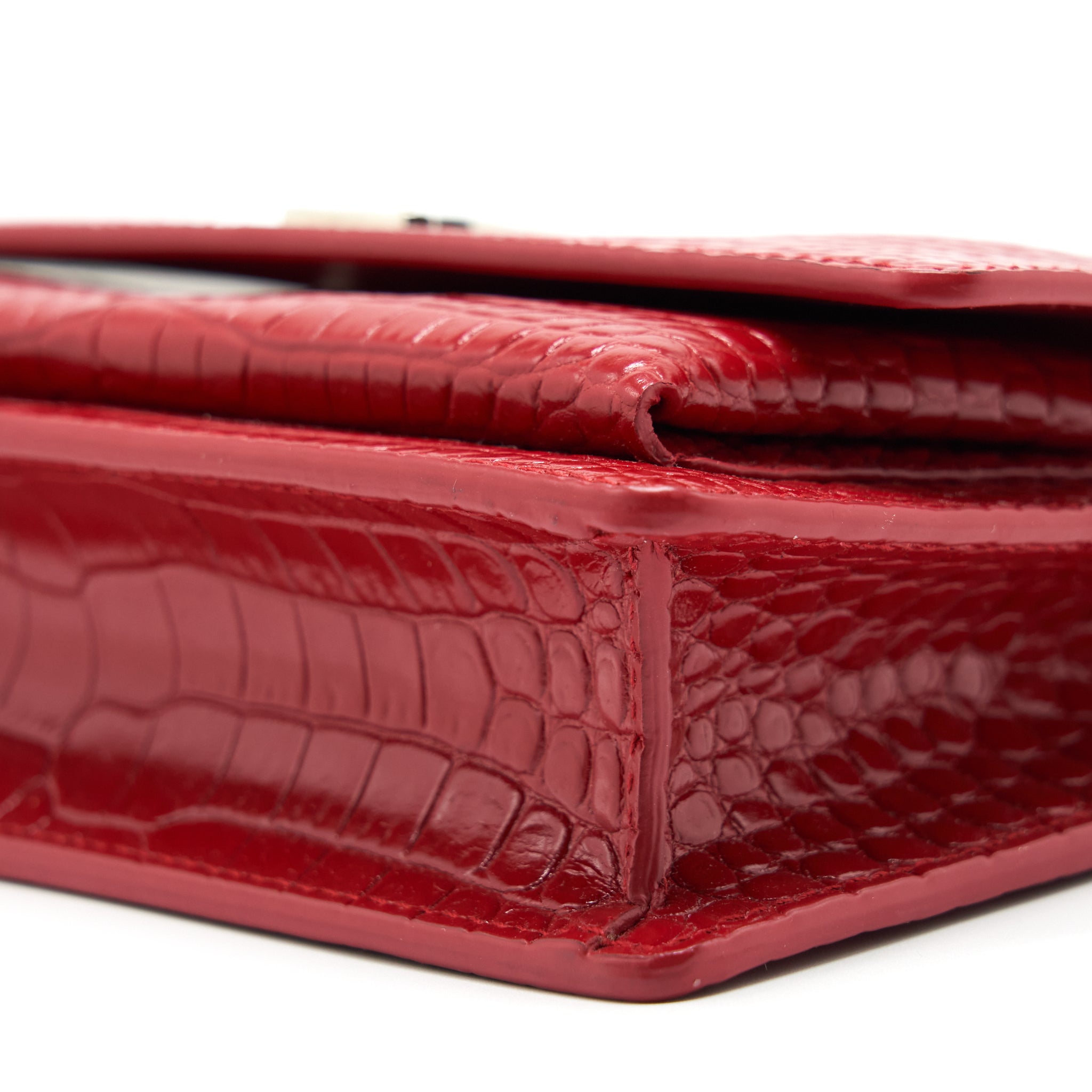 SAINT LAURENT/ YSL MINI SUNSET CROCODILE EMBOSSED RED SHW