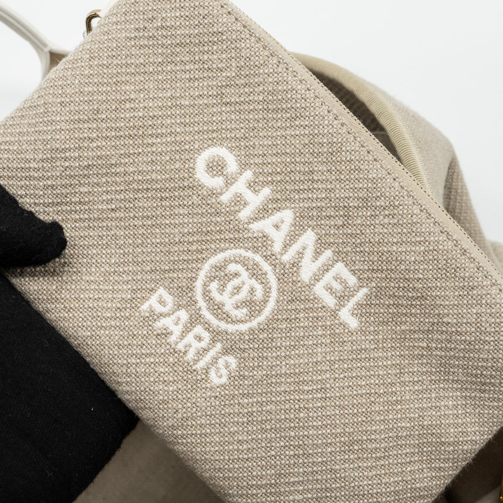 CHANEL DEAUVILLE BAG CANVAS/ LEATHER BEIGE/WHITE GHW (MICROCHIP)